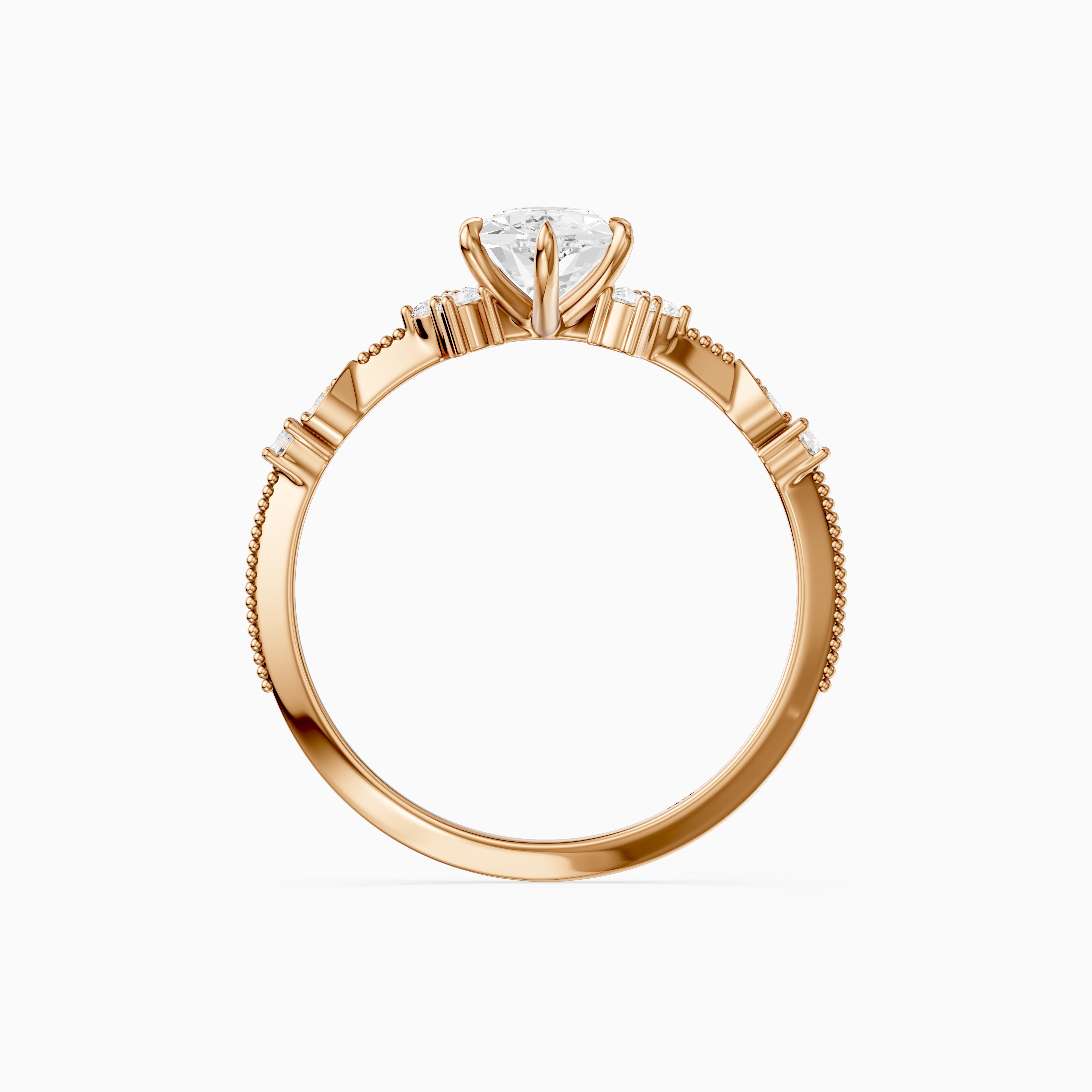 Jessa Dutch Marquise Moissanite Diamond Ring with Cluster Side Stones and Vintage Band