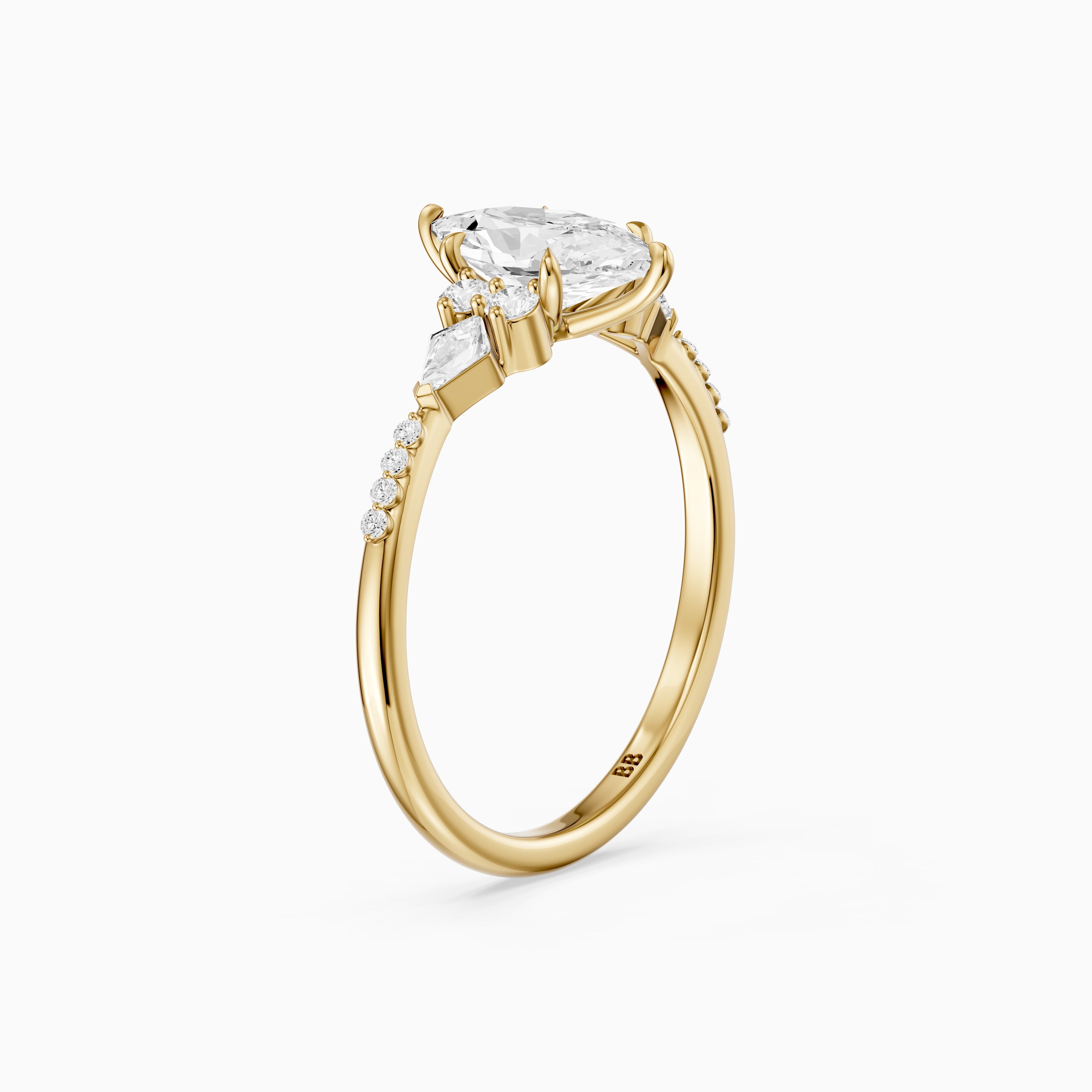Kara Dutch Marquise Cut Moissanite Diamond Ring with Round and Kite Side Stones