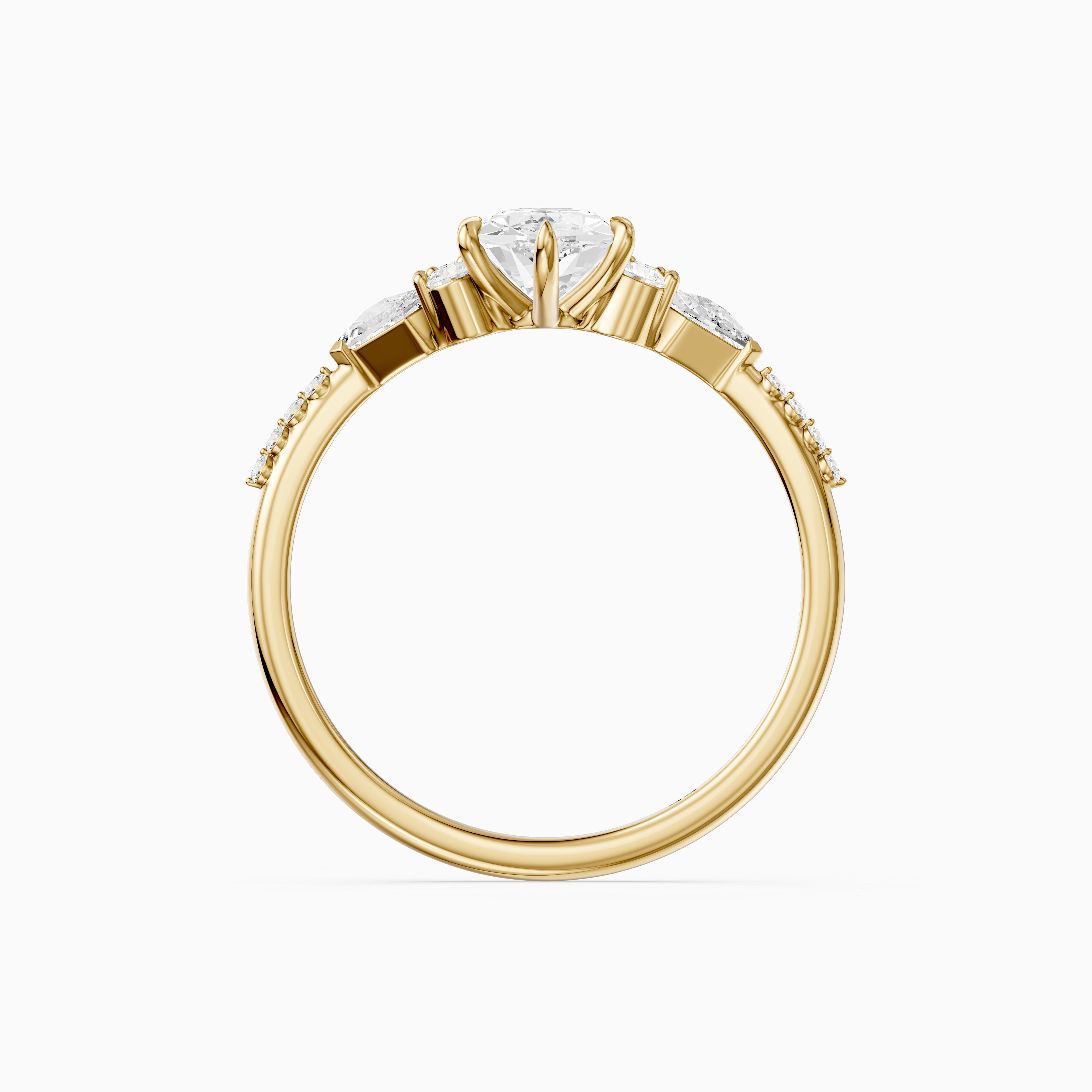 Kara Dutch Marquise Cut Moissanite Diamond Ring with Round and Kite Side Stones