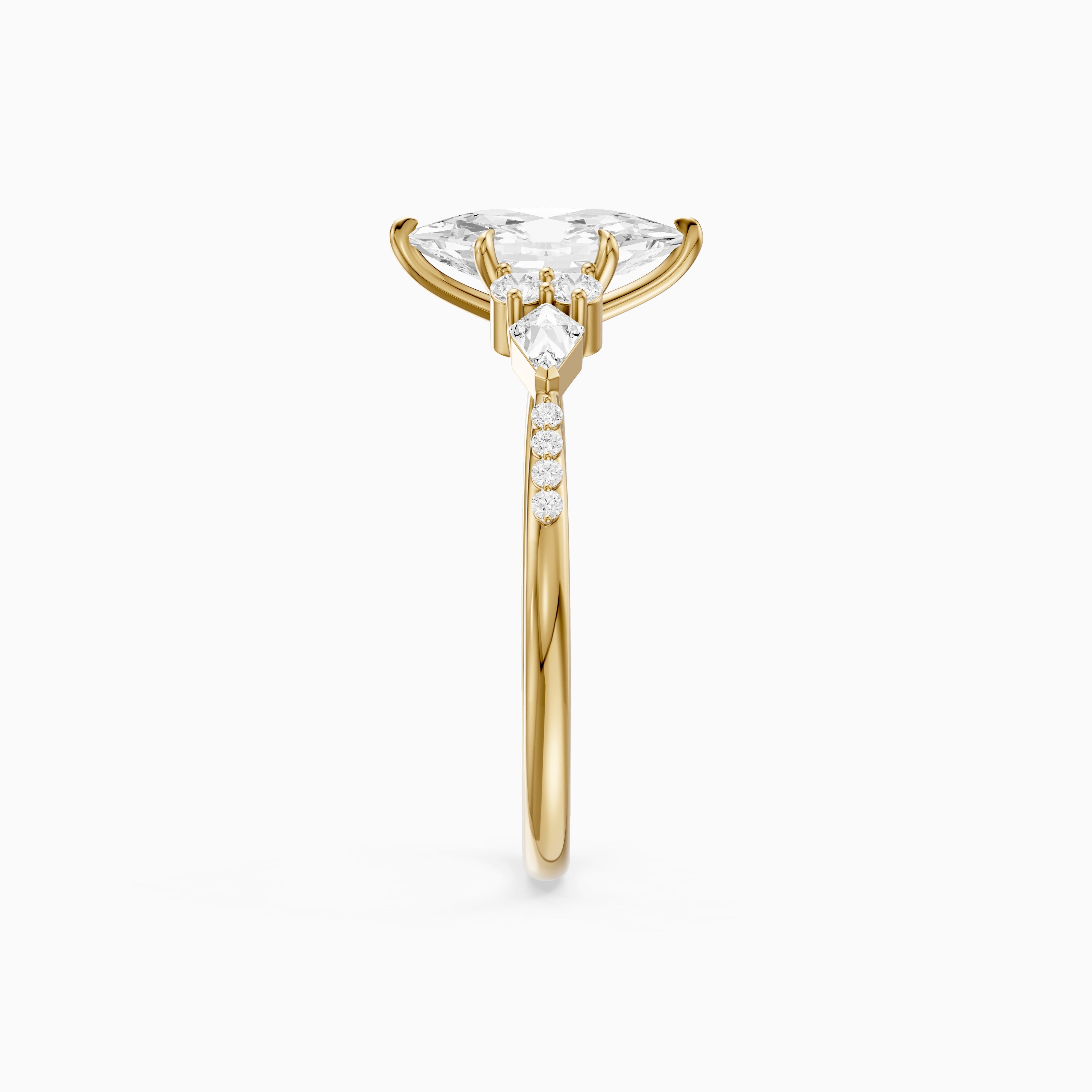 Kara Dutch Marquise Cut Moissanite Diamond Ring with Round and Kite Side Stones