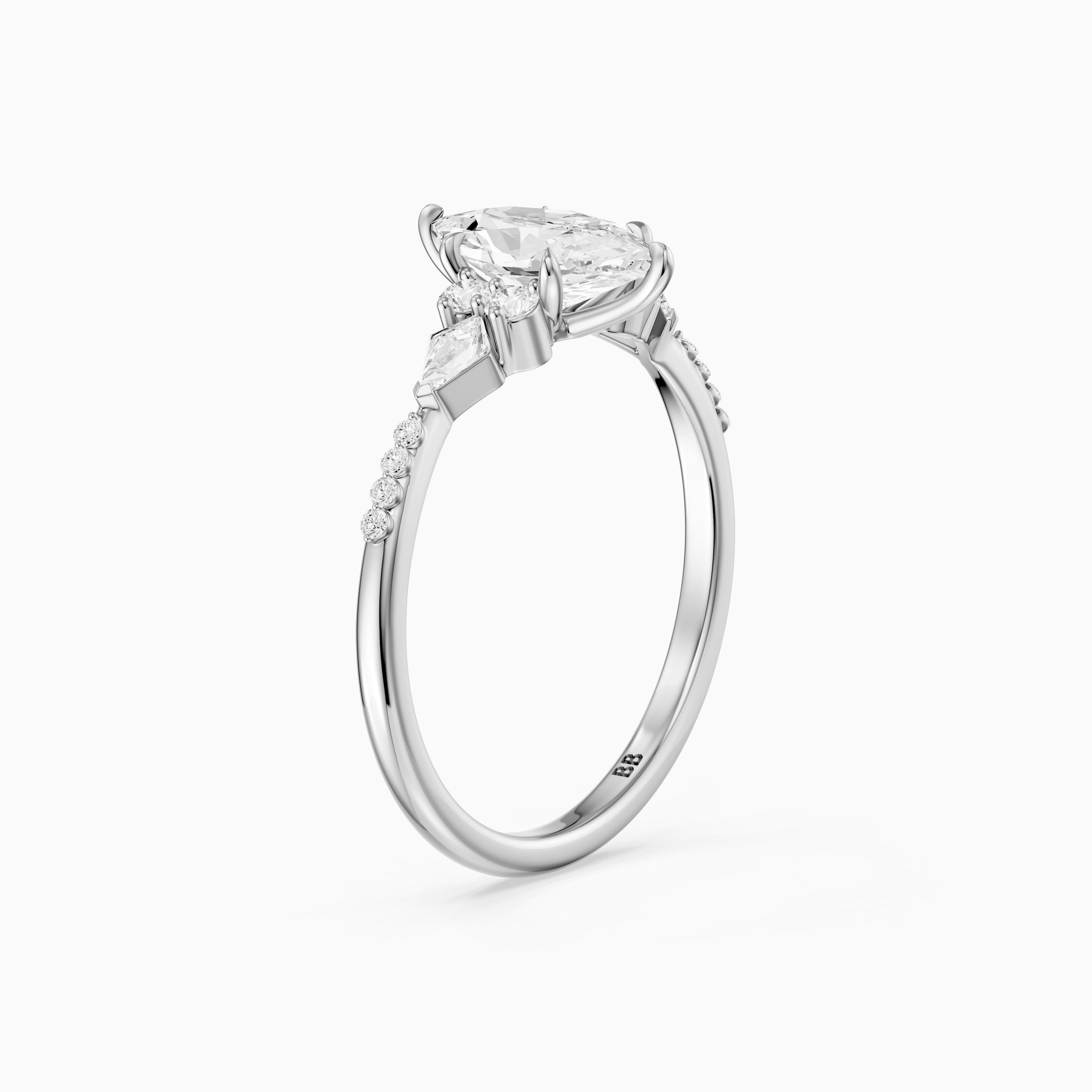Kara Dutch Marquise Cut Moissanite Diamond Ring with Round and Kite Side Stones