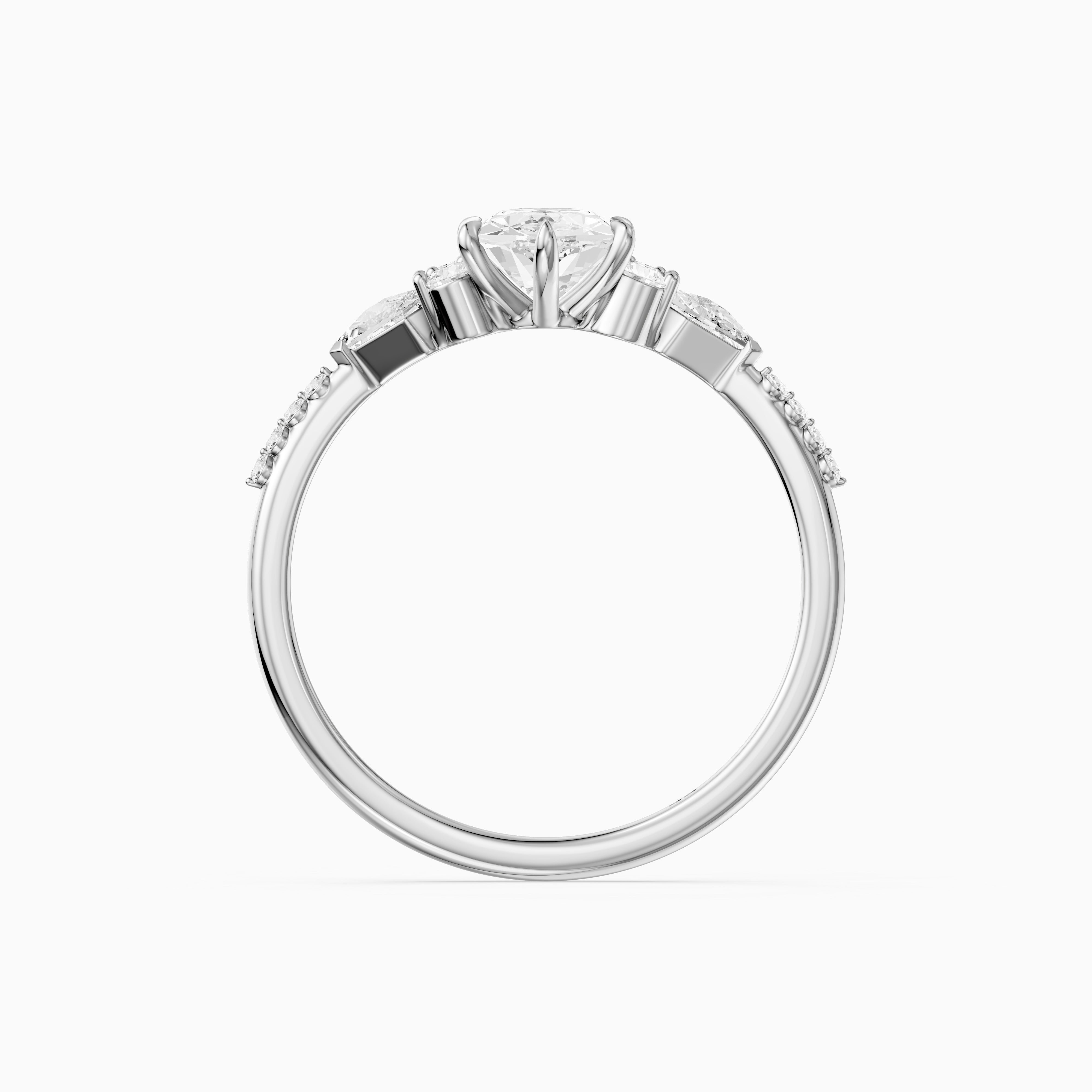 Kara Dutch Marquise Cut Moissanite Diamond Ring with Round and Kite Side Stones