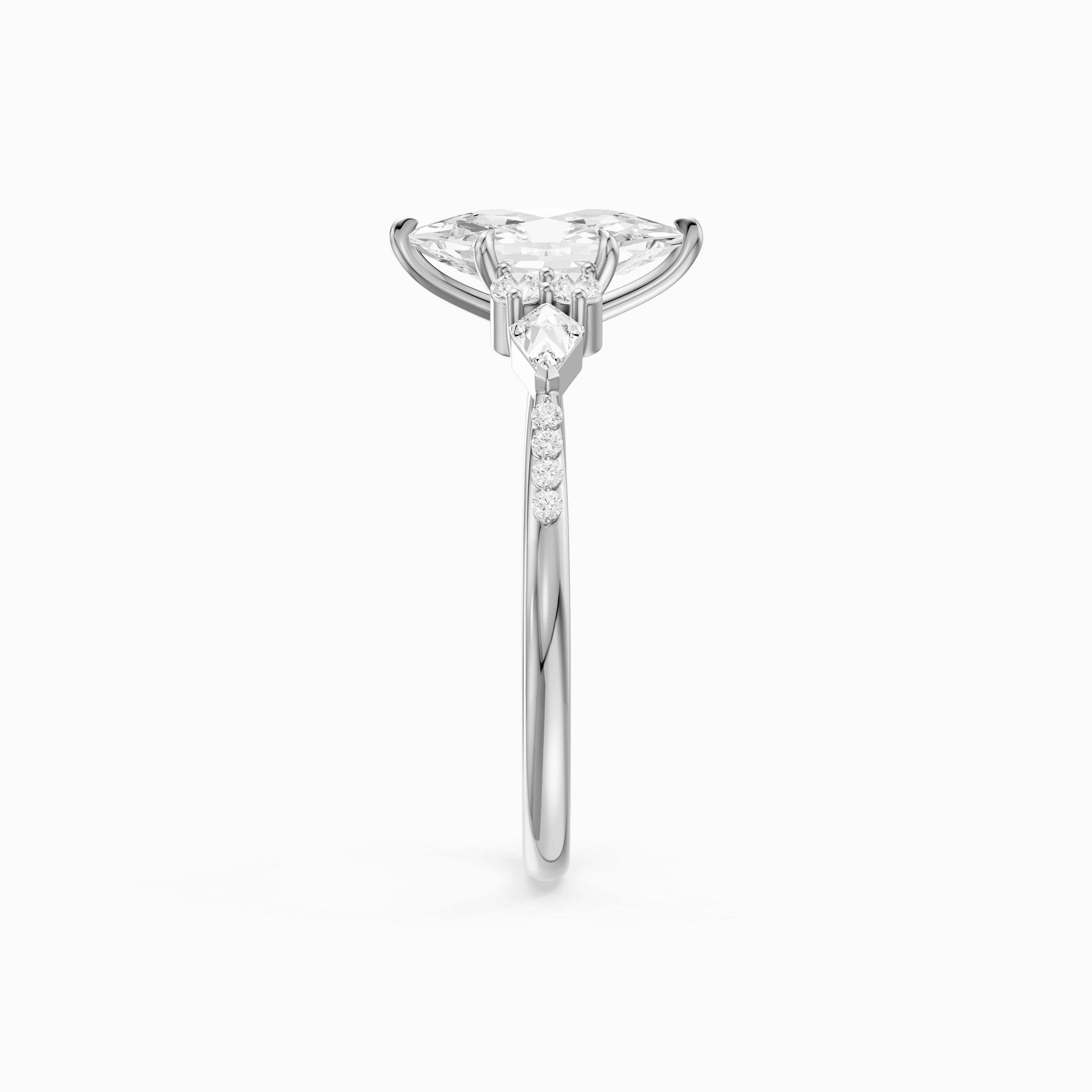Kara Dutch Marquise Cut Moissanite Diamond Ring with Round and Kite Side Stones