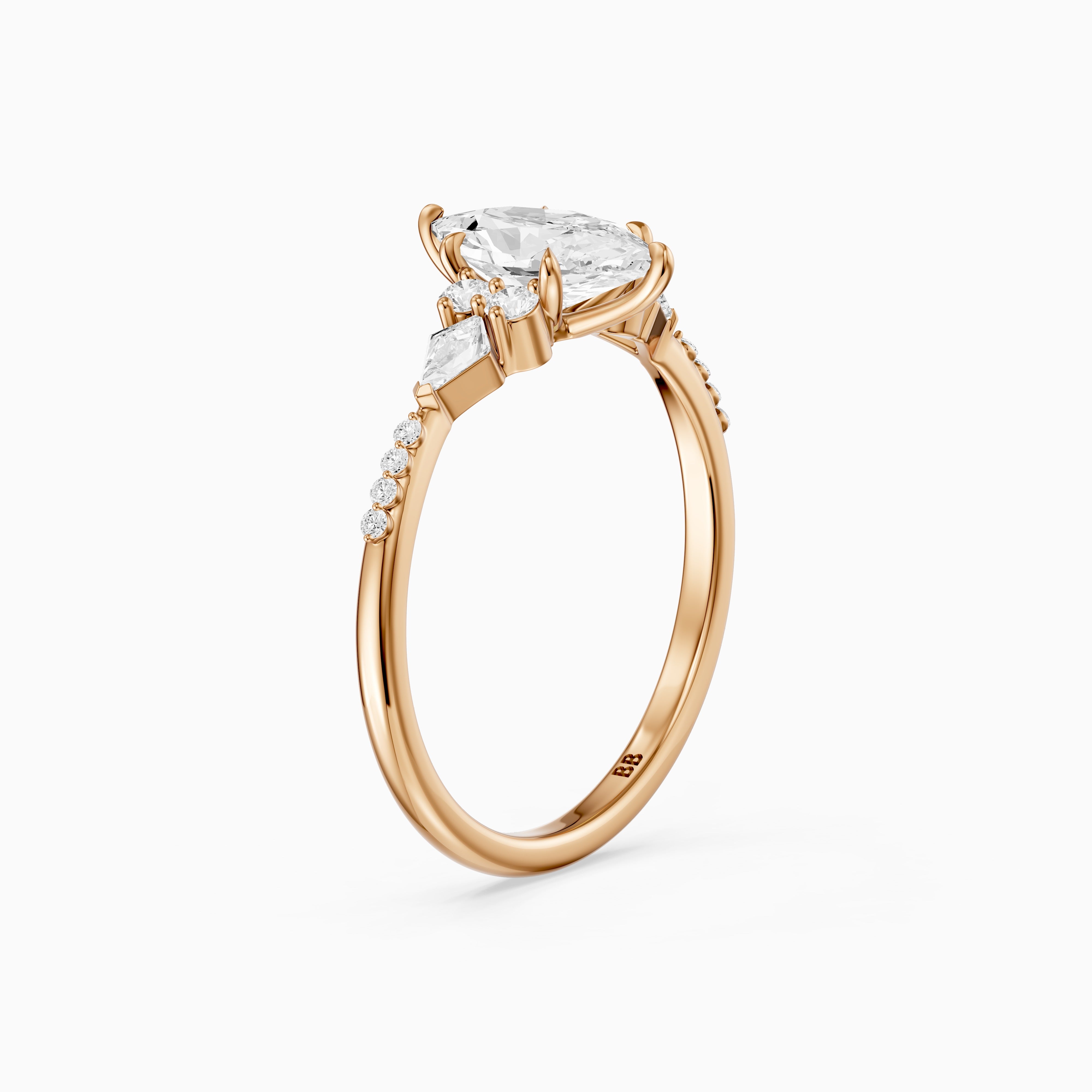 Kara Dutch Marquise Cut Moissanite Diamond Ring with Round and Kite Side Stones
