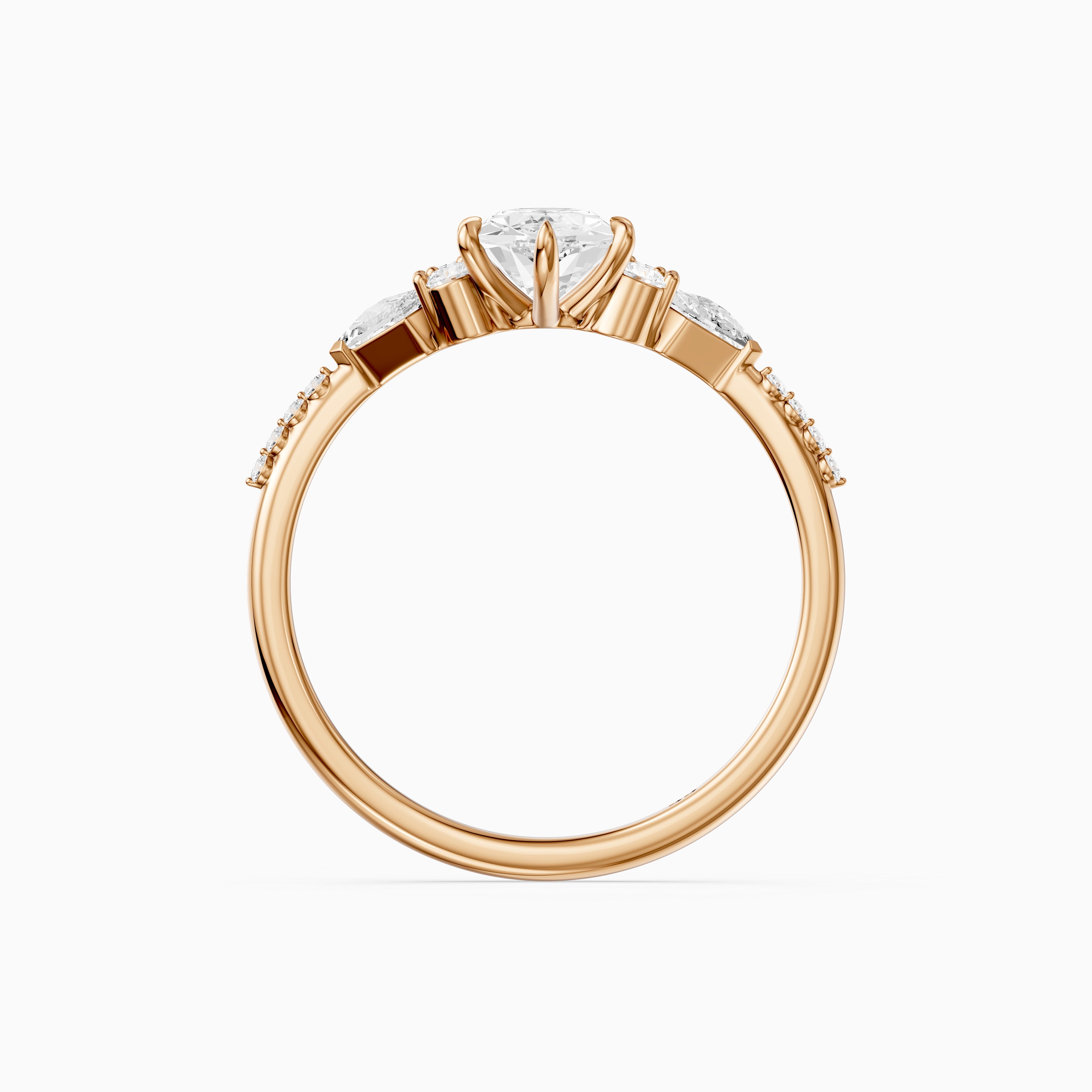Kara Dutch Marquise Cut Moissanite Diamond Ring with Round and Kite Side Stones
