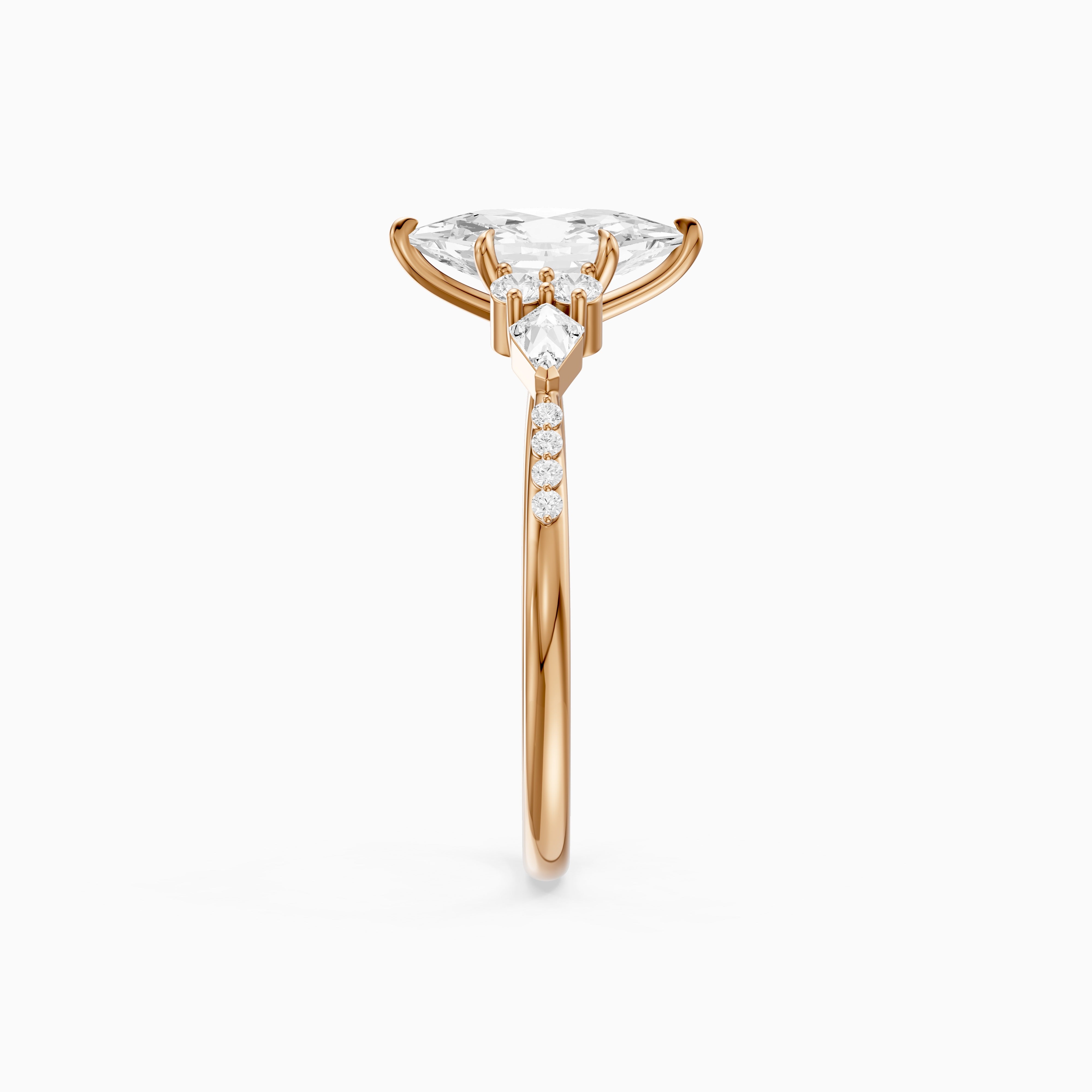 Kara Dutch Marquise Cut Moissanite Diamond Ring with Round and Kite Side Stones