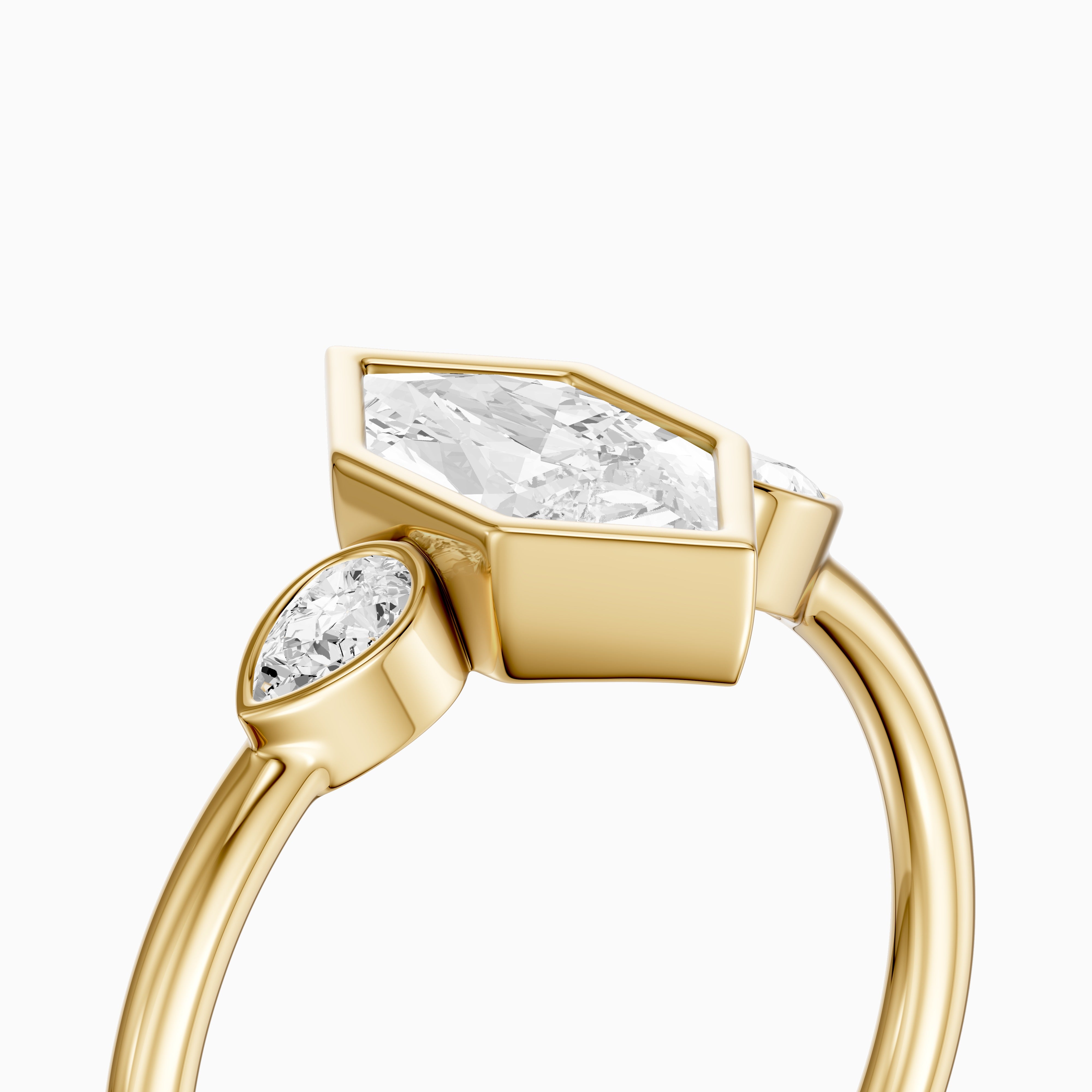 Lana Dutch Marquise Cut Bezel Moissanite Diamond Ring with Pear Side Stones