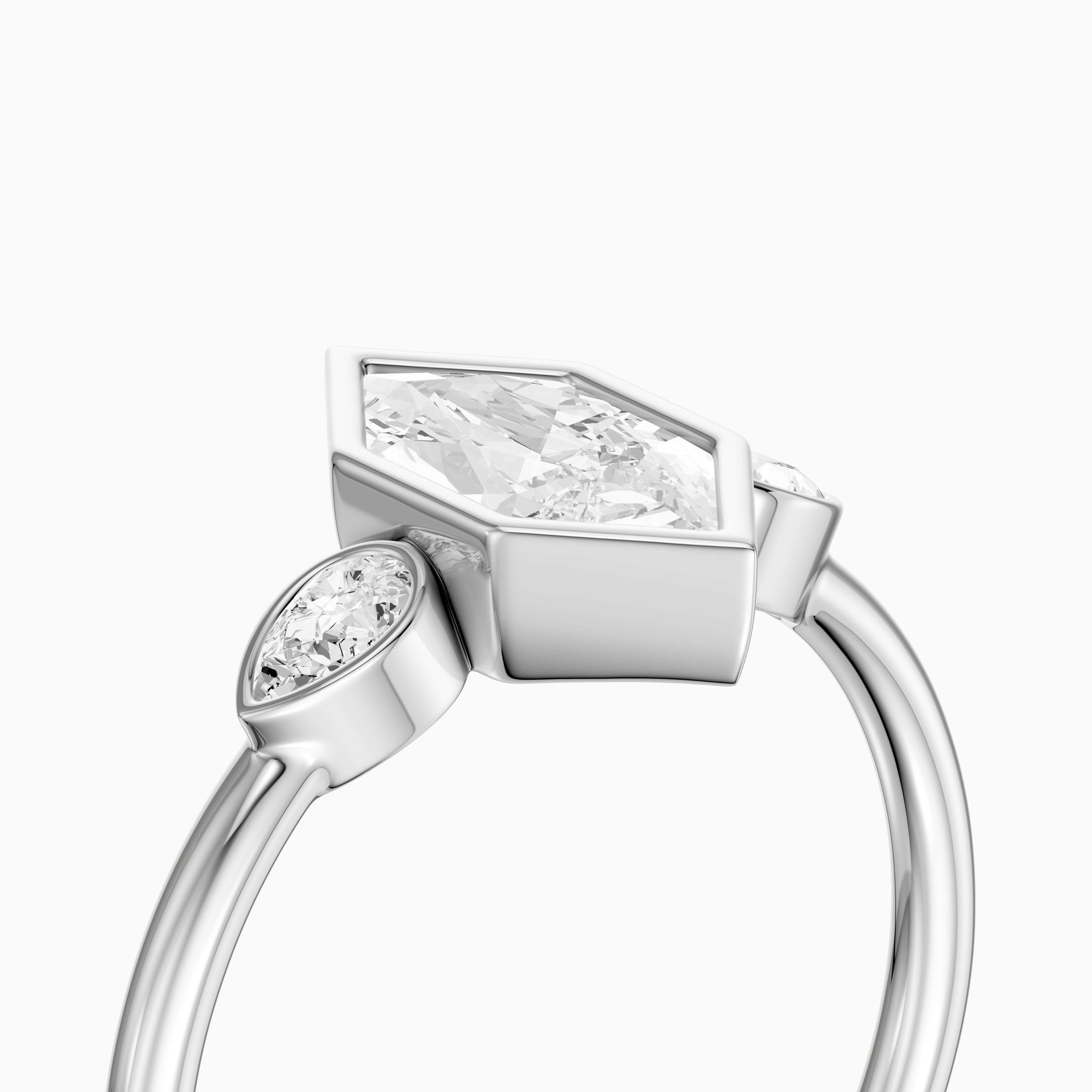 Lana Dutch Marquise Cut Bezel Moissanite Diamond Ring with Pear Side Stones