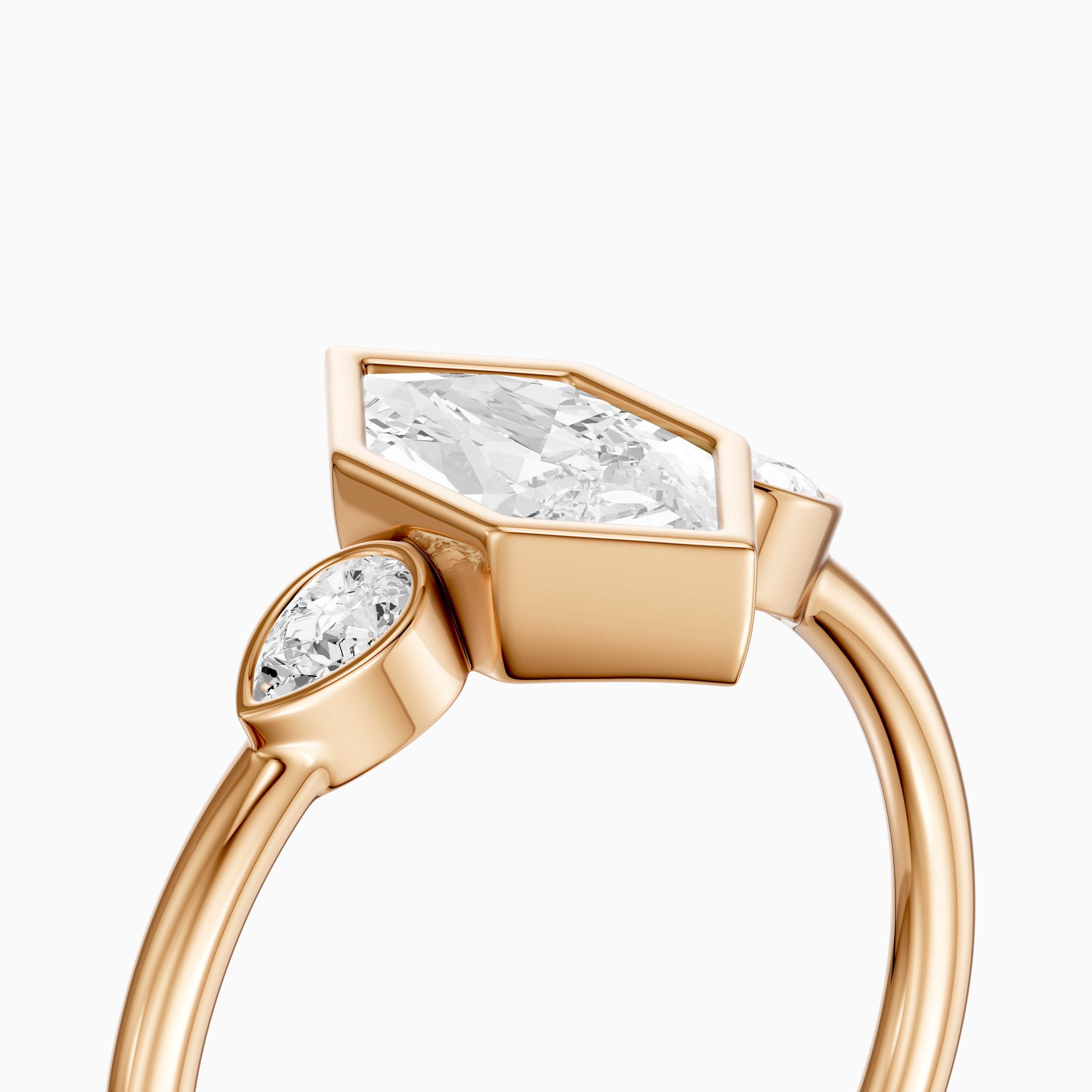 Lana Dutch Marquise Cut Bezel Moissanite Diamond Ring with Pear Side Stones