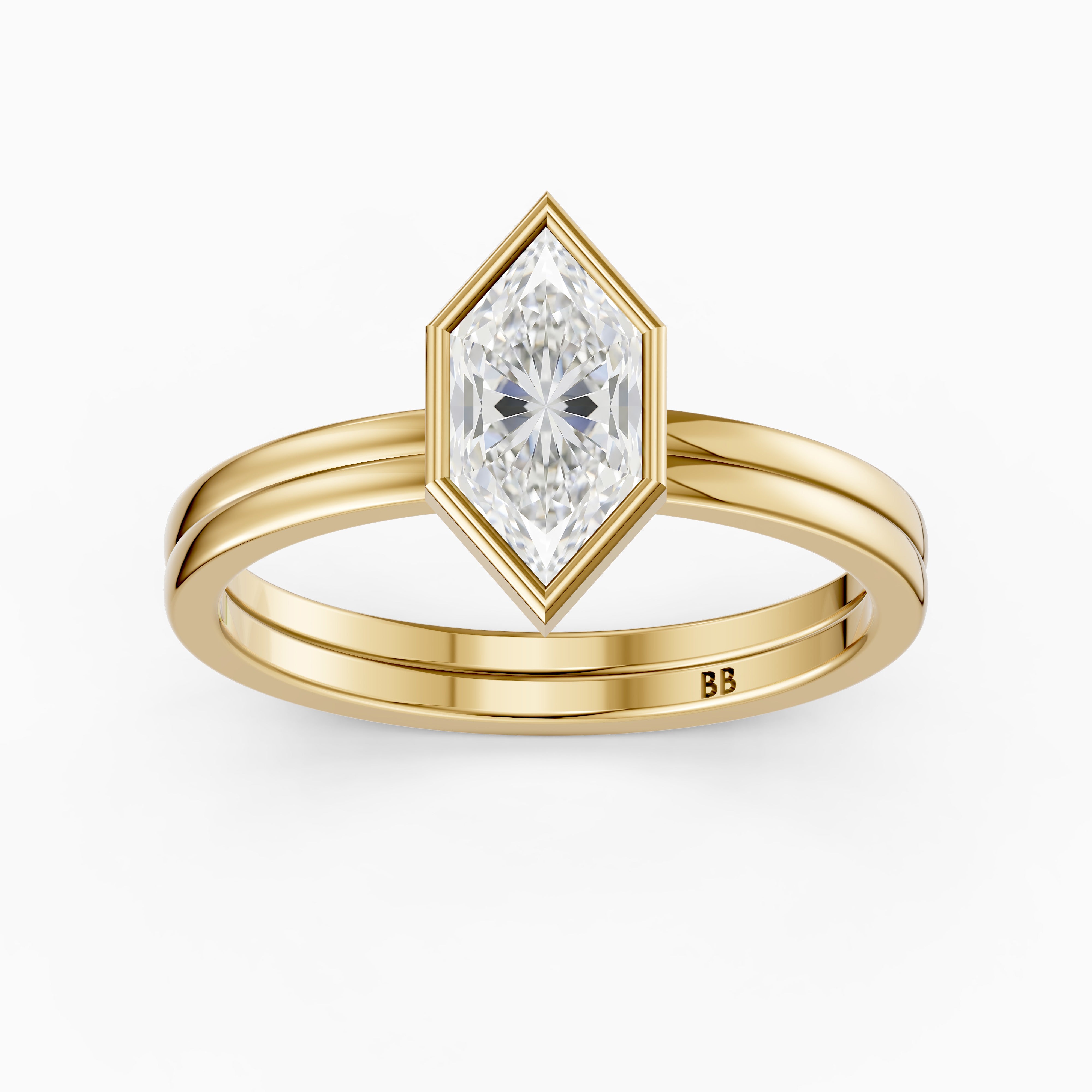 Lark Dutch Marquise Bezel Lab Grown Diamond Ring with Double Band