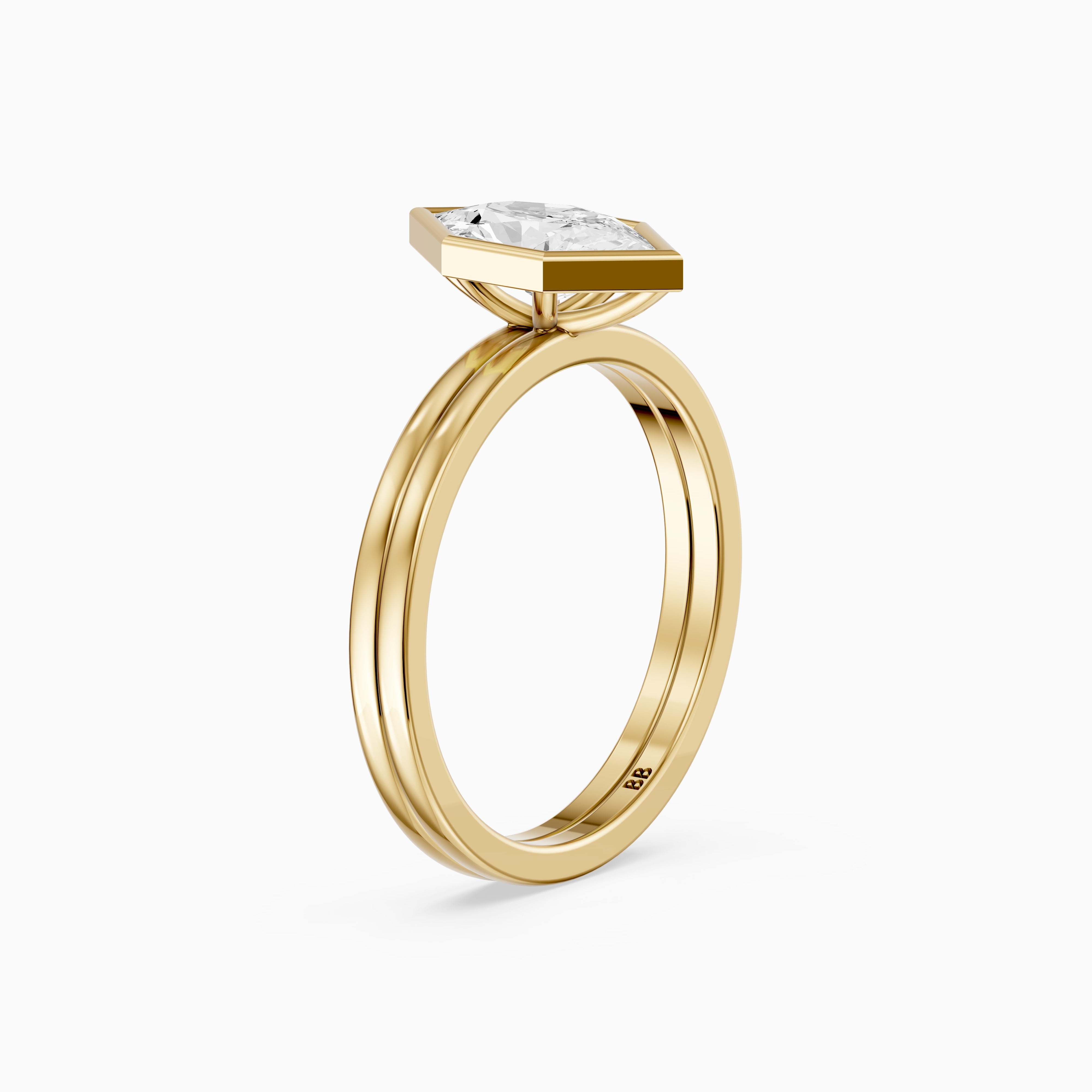 Lark Dutch Marquise Bezel Moissanite Diamond Ring with Double Band