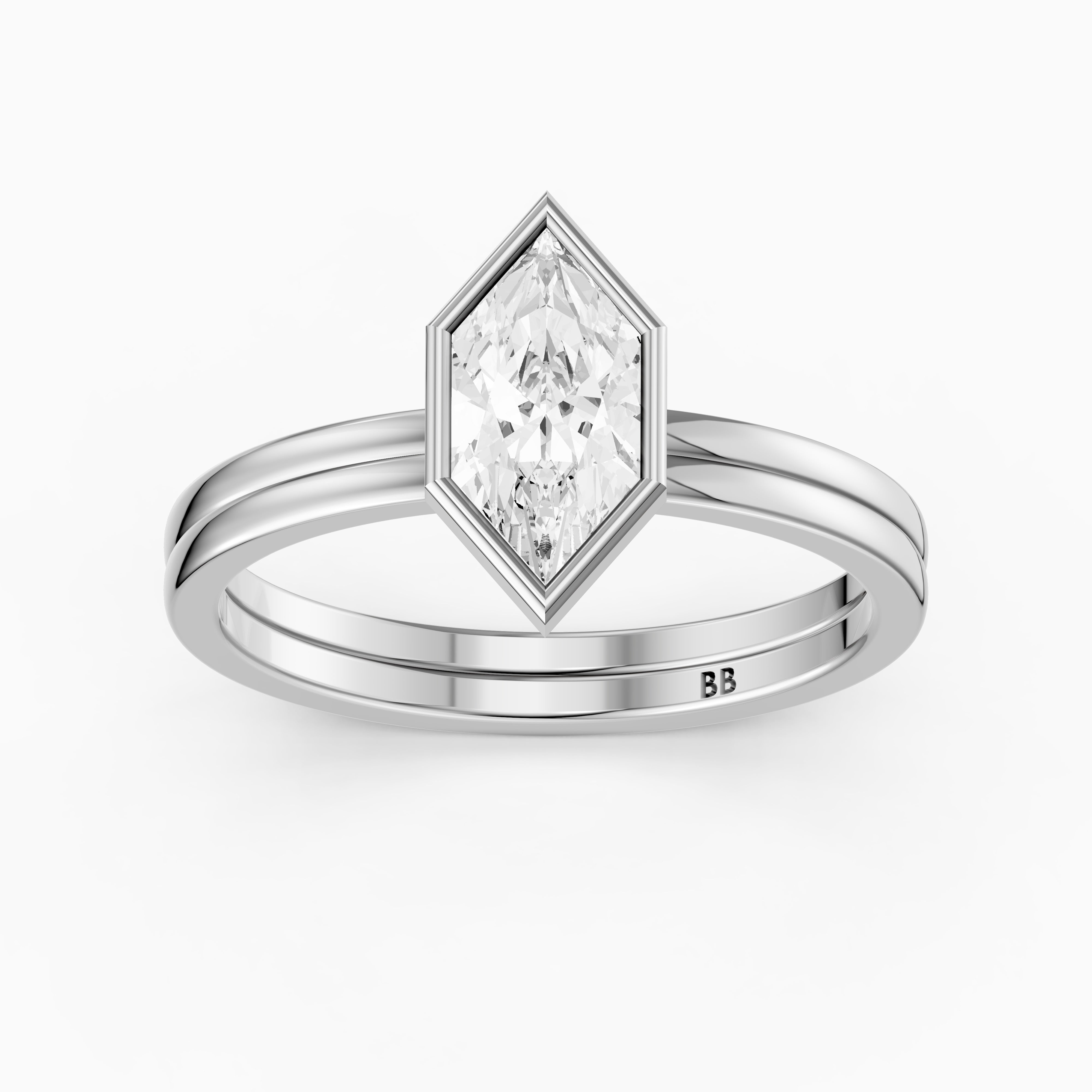 Lark Dutch Marquise Bezel Moissanite Diamond Ring with Double Band