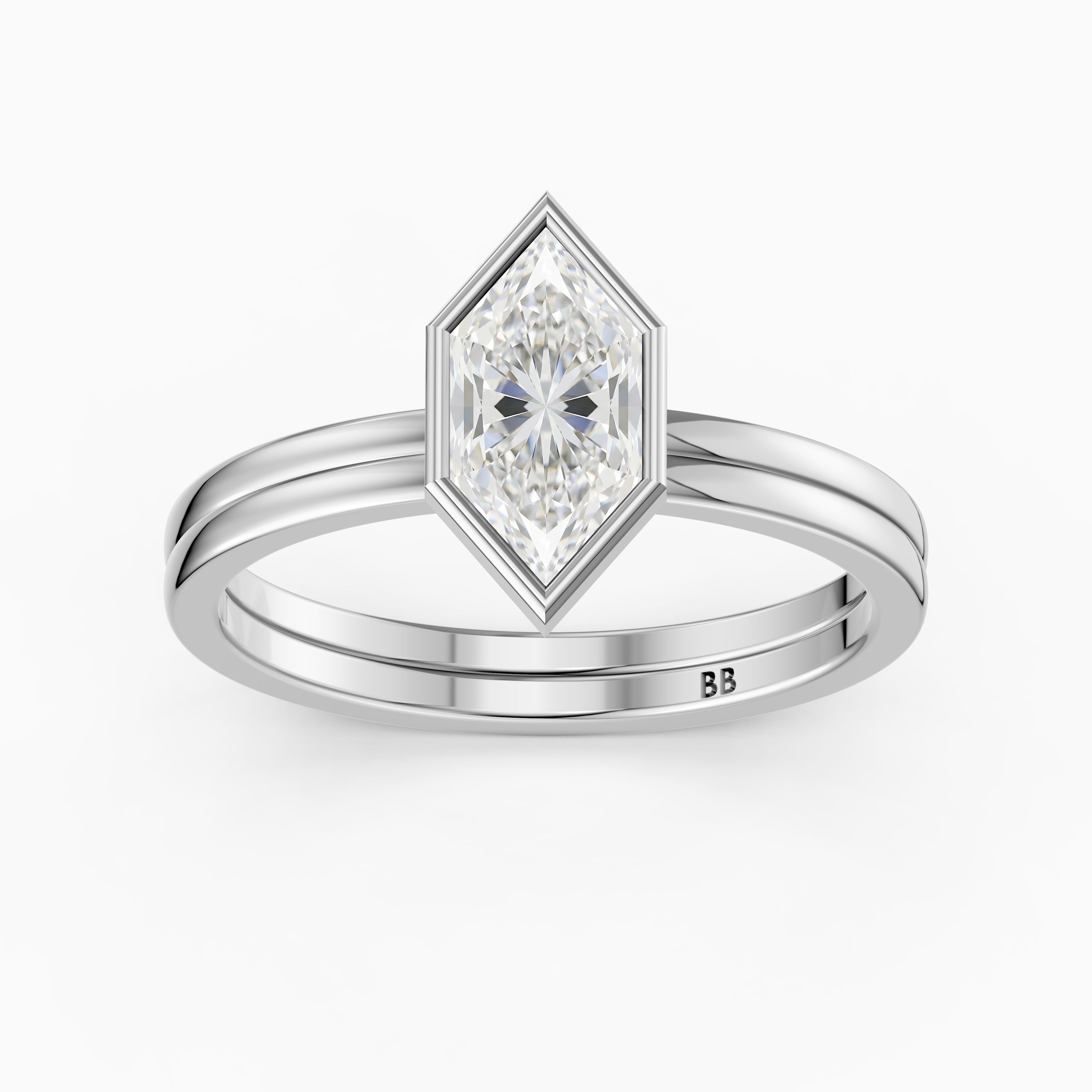 Lark Dutch Marquise Bezel Moissanite Diamond Ring with Double Band
