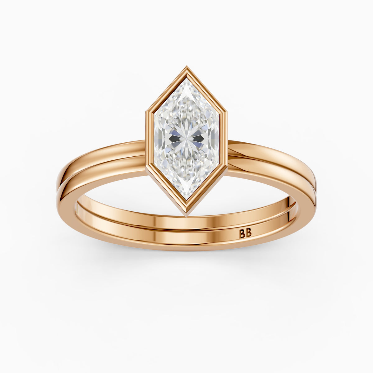 Lark Dutch Marquise Bezel Moissanite Diamond Ring with Double Band