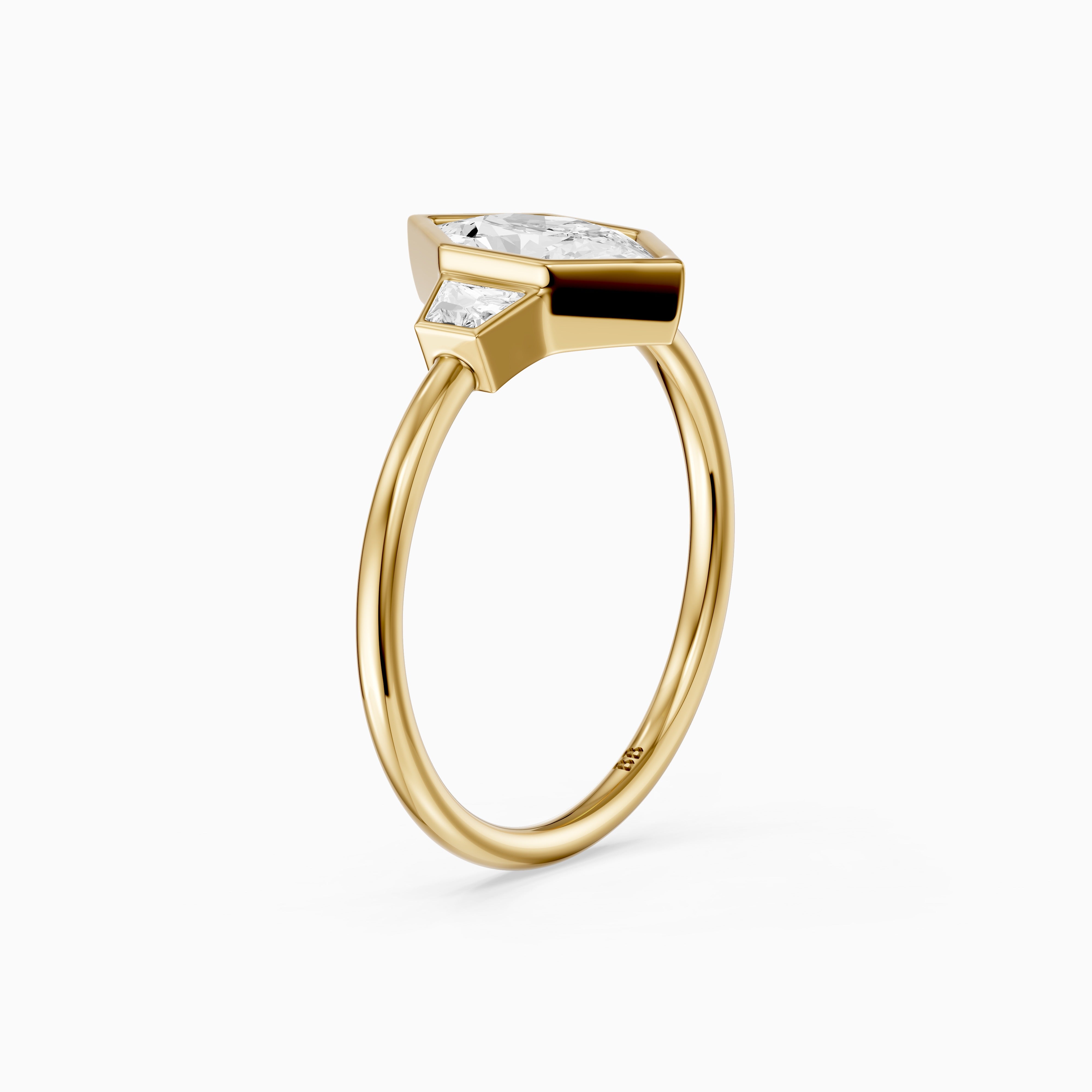 Layla Dutch Marquise Cut Bezel Moissanite Diamond Ring with Trapezoid Side Stones