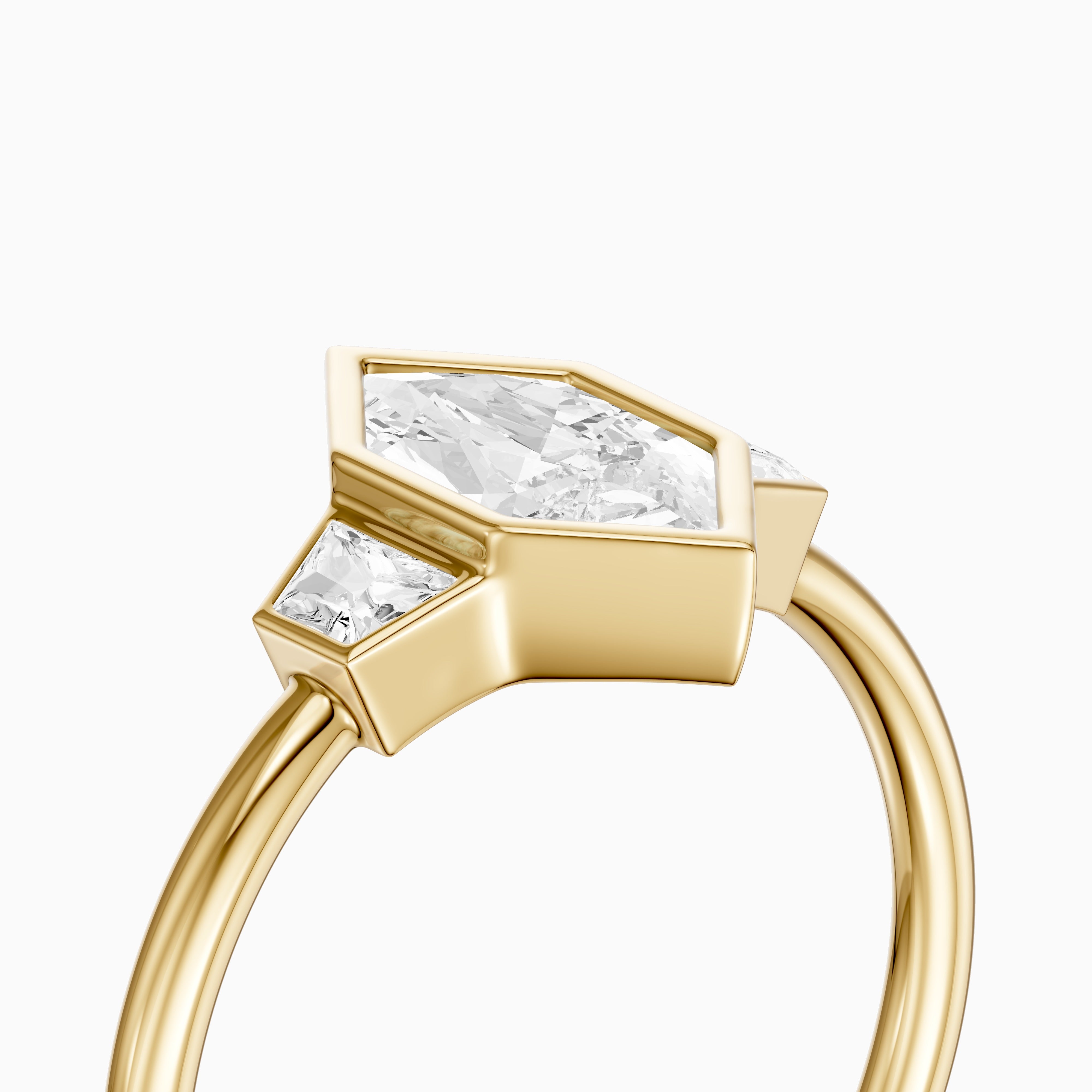 Layla Dutch Marquise Cut Bezel Moissanite Diamond Ring with Trapezoid Side Stones