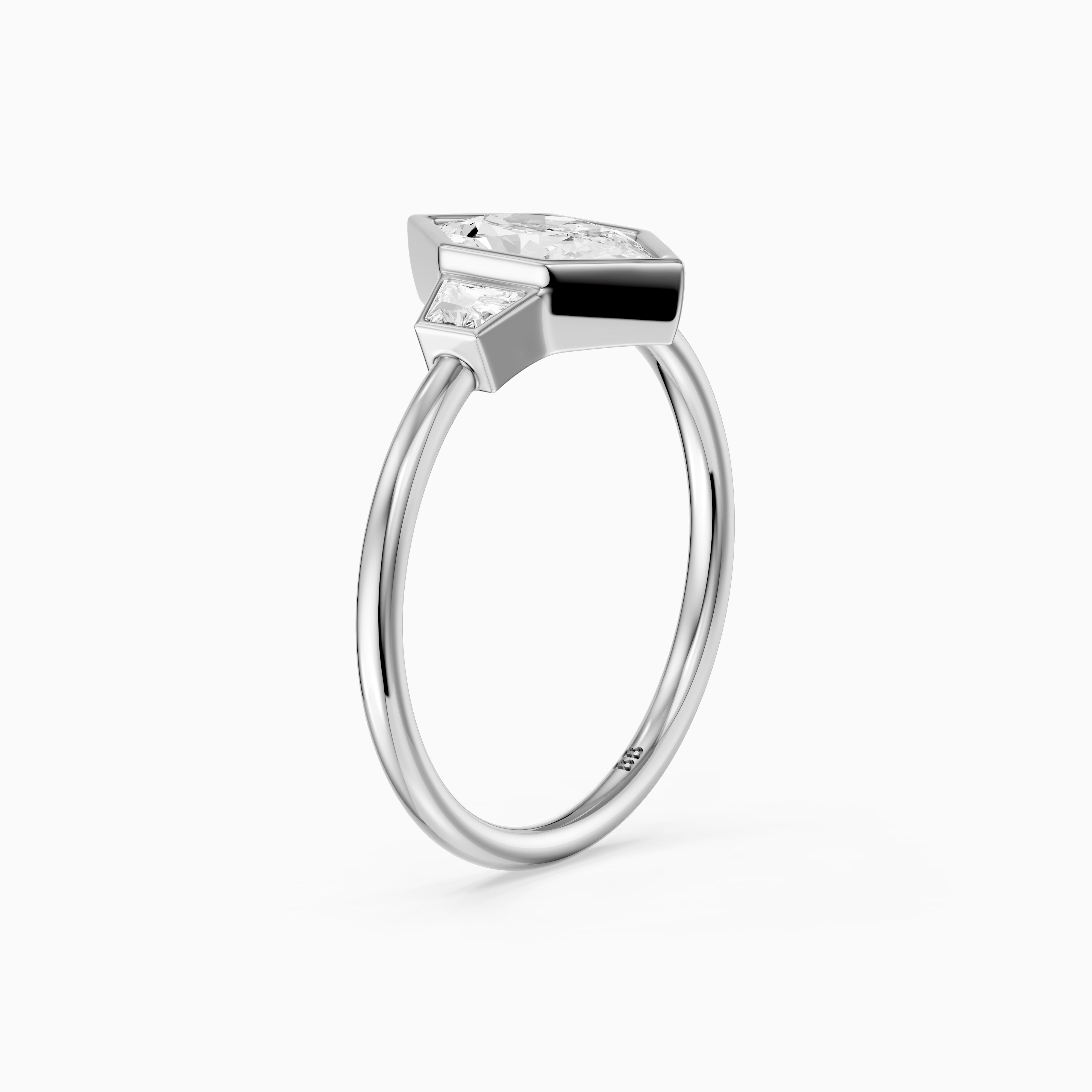 Layla Dutch Marquise Cut Bezel Moissanite Diamond Ring with Trapezoid Side Stones