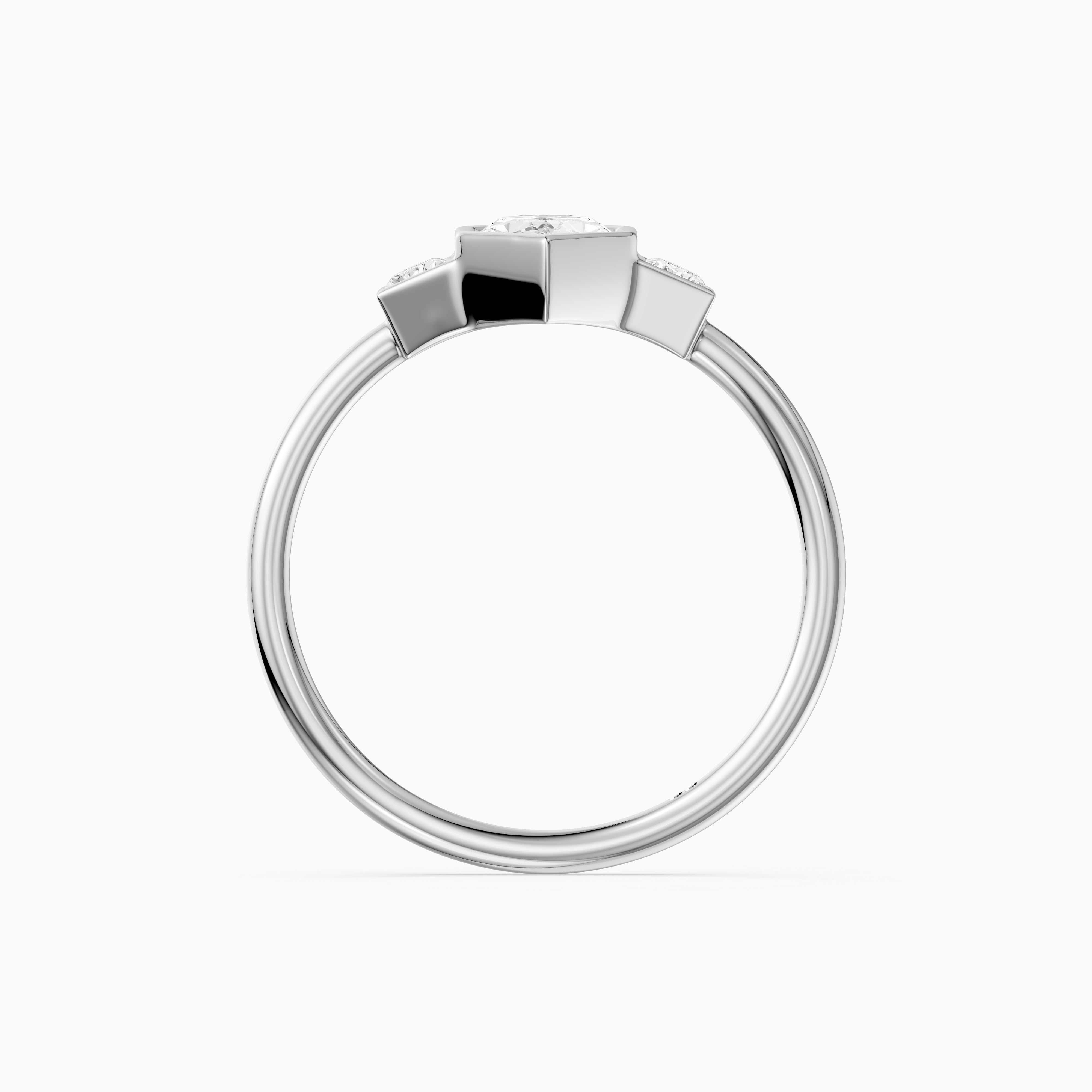 Layla Dutch Marquise Cut Bezel Moissanite Diamond Ring with Trapezoid Side Stones