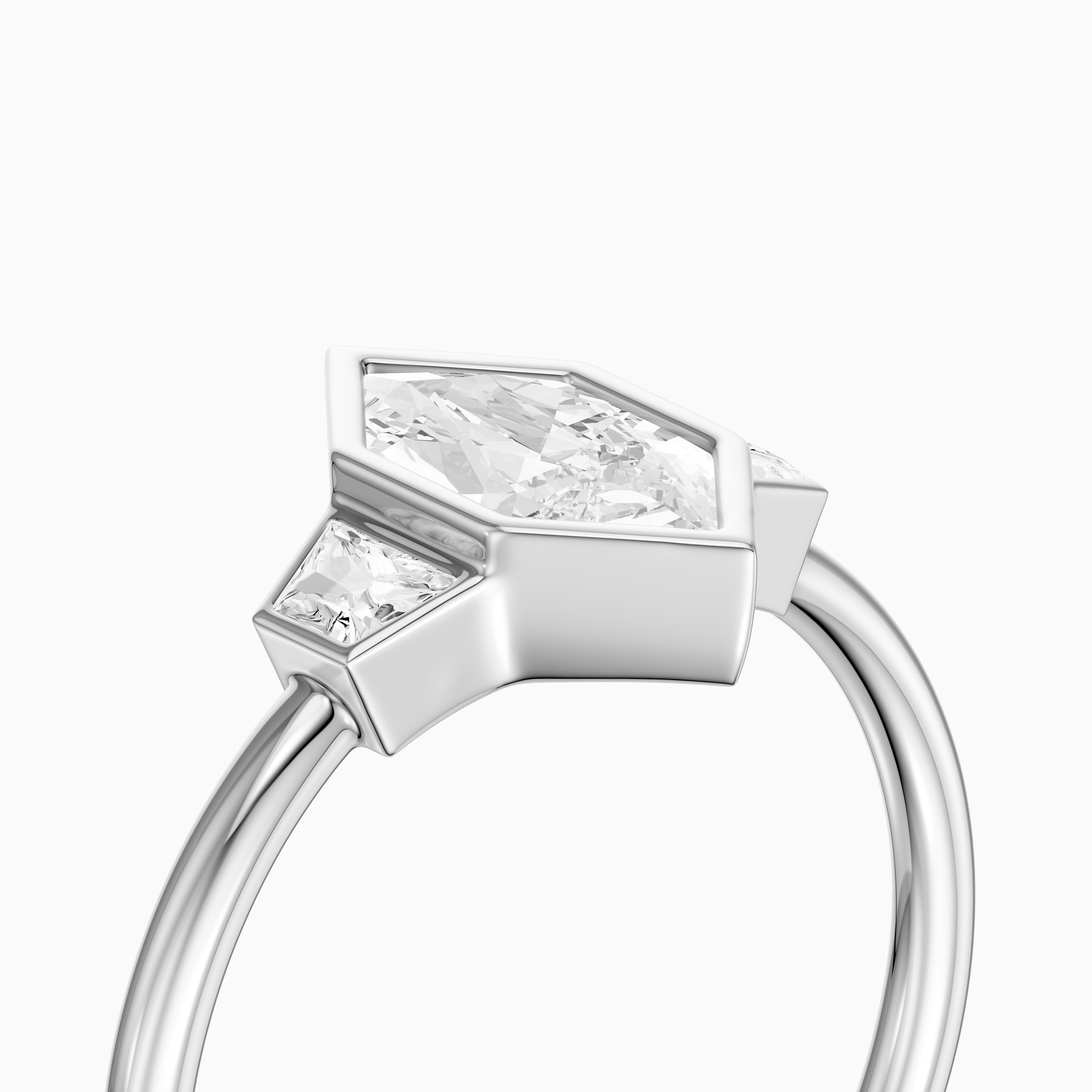 Layla Dutch Marquise Cut Bezel Moissanite Diamond Ring with Trapezoid Side Stones