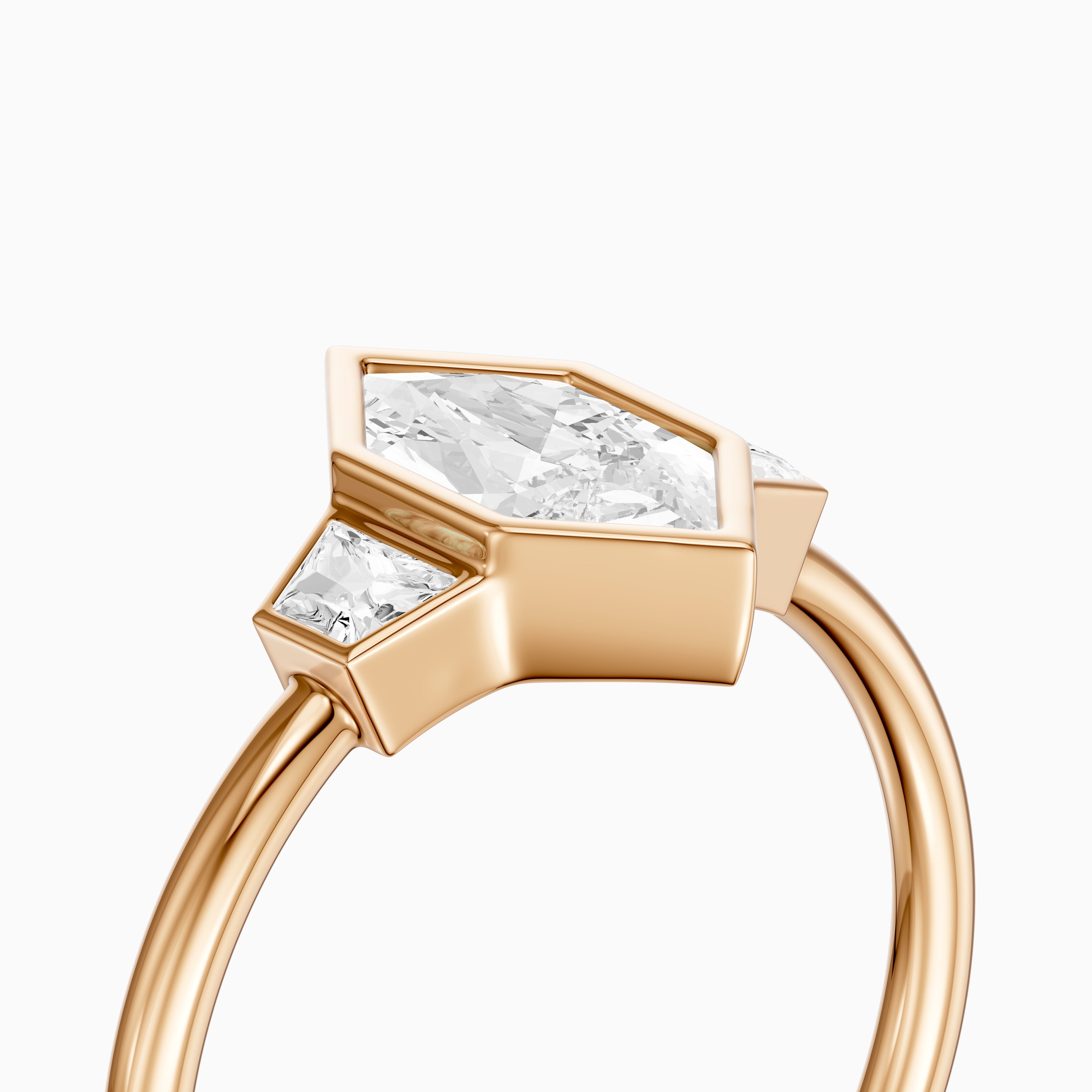 Layla Dutch Marquise Cut Bezel Moissanite Diamond Ring with Trapezoid Side Stones