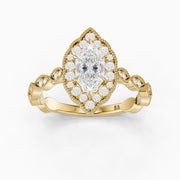 Simone Dutch Marquise Cut Lab Grown Diamond Halo Ring with Vintage Band