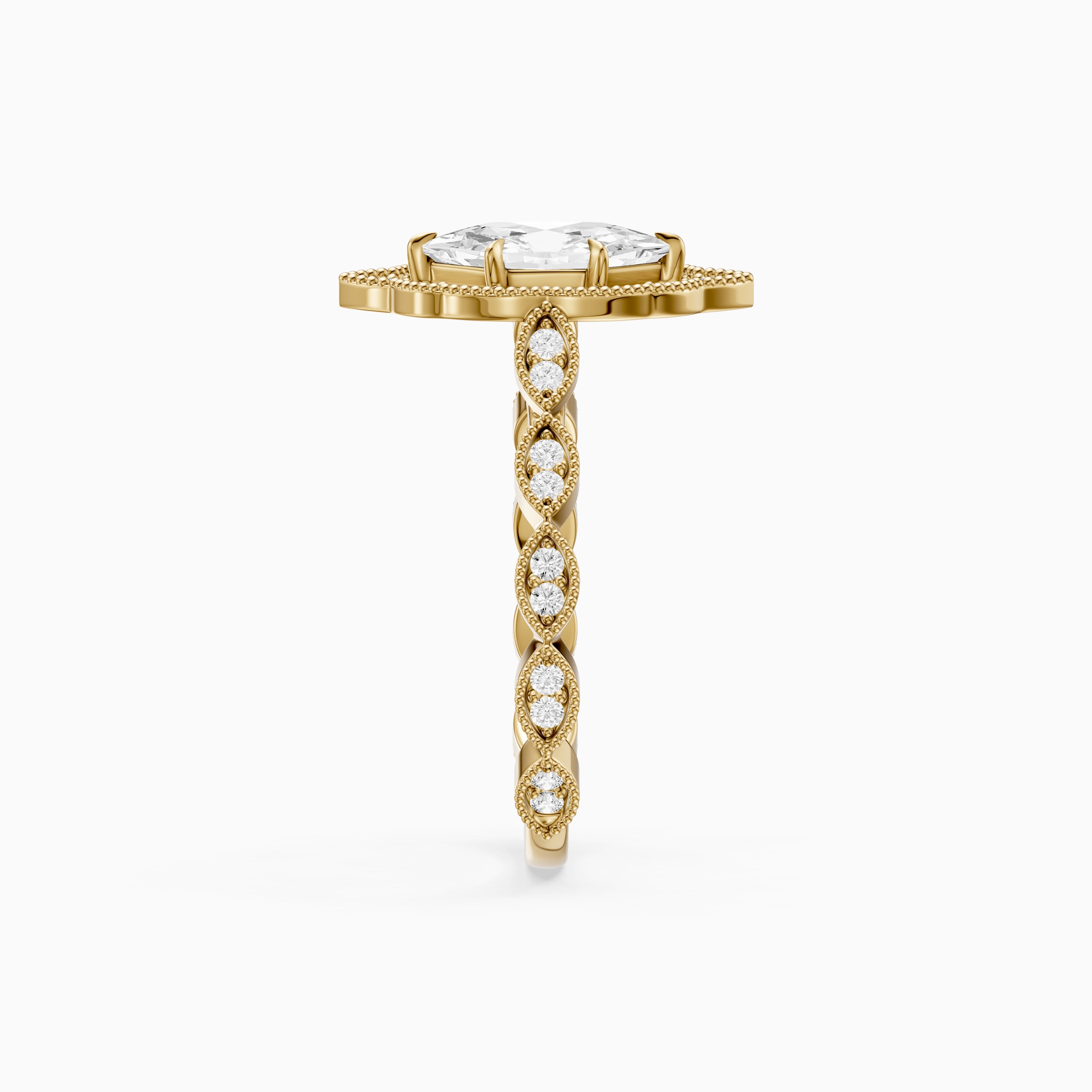 Simone Dutch Marquise Cut Moissanite Diamond Halo Ring with Vintage Band
