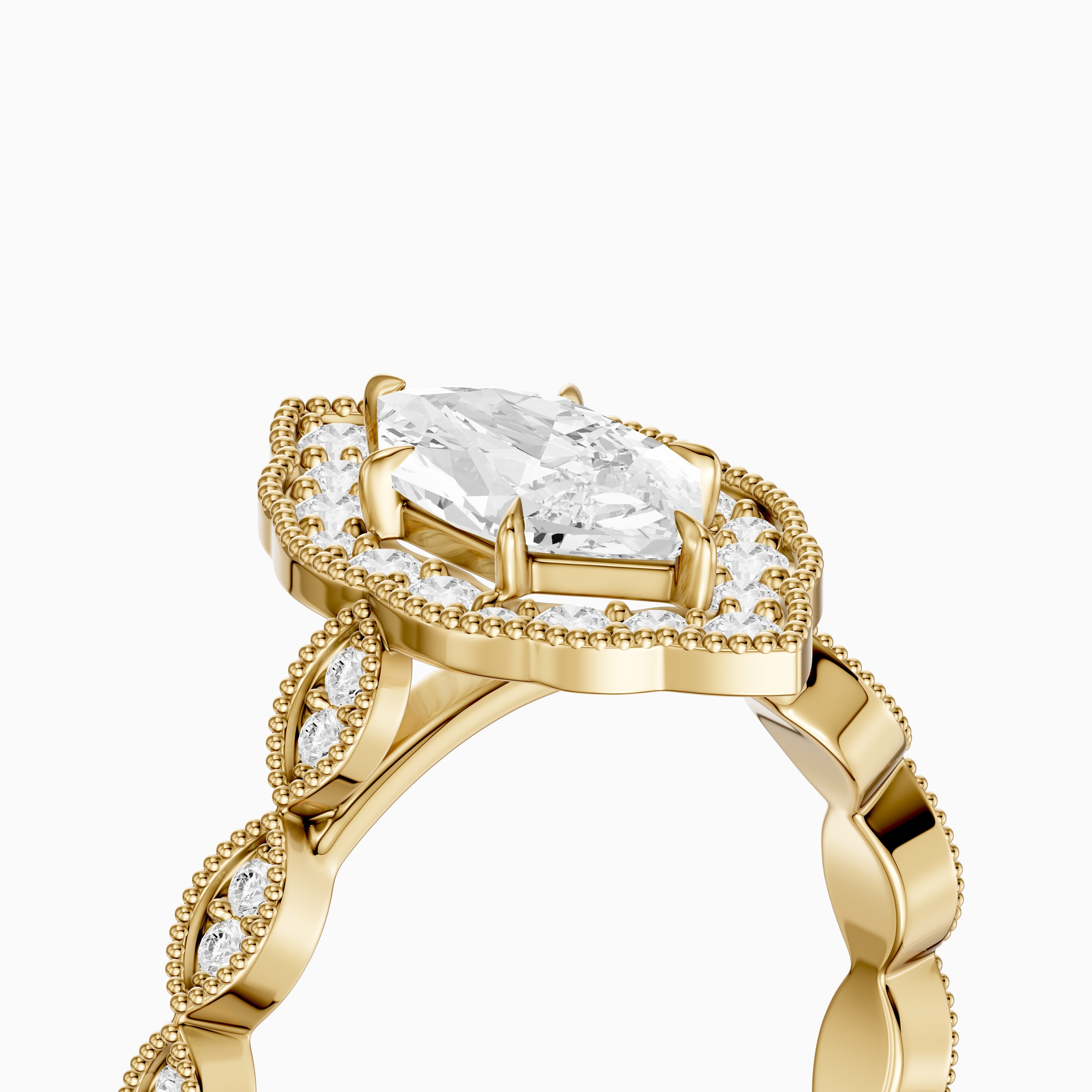 Simone Dutch Marquise Cut Moissanite Diamond Halo Ring with Vintage Band