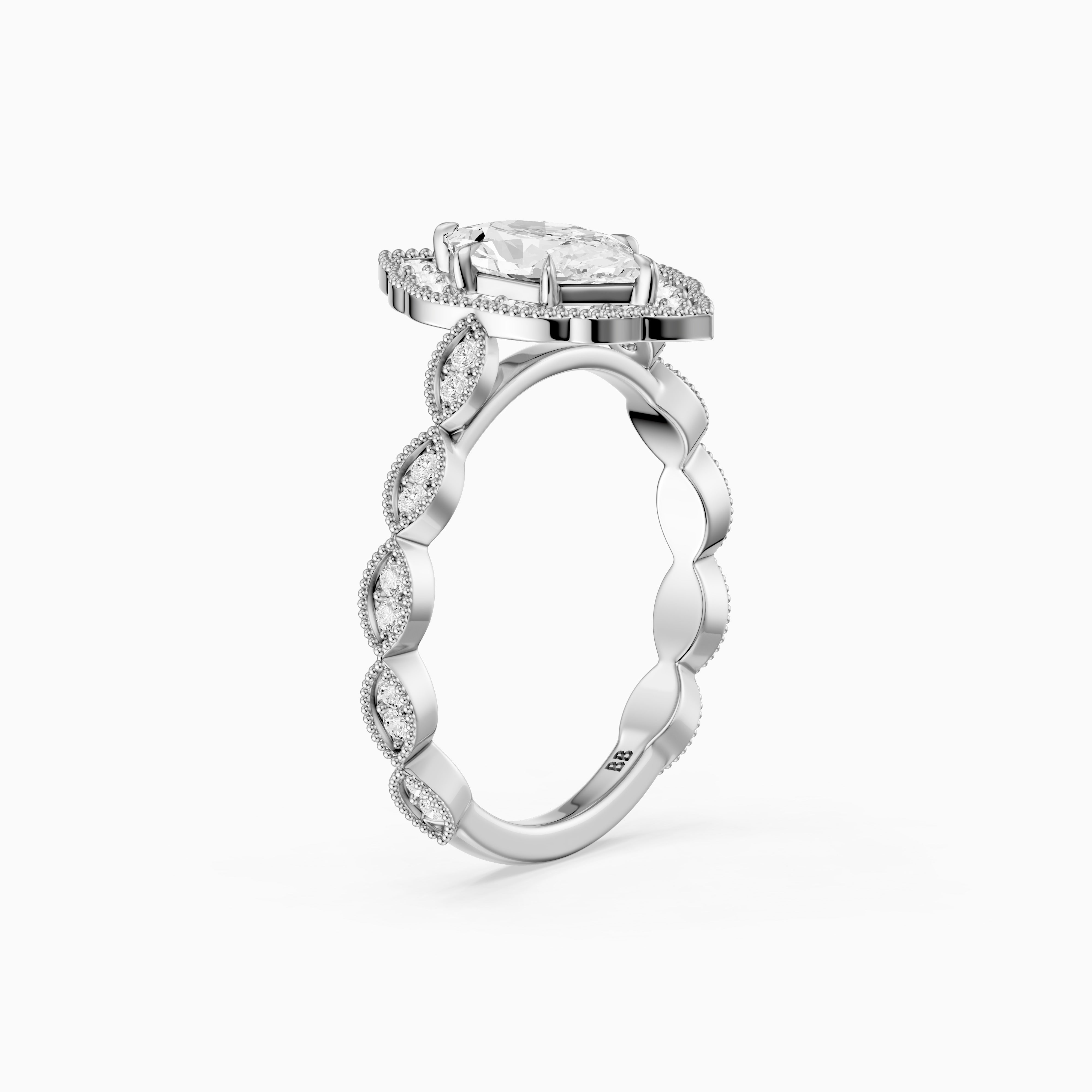 Simone Dutch Marquise Cut Moissanite Diamond Halo Ring with Vintage Band