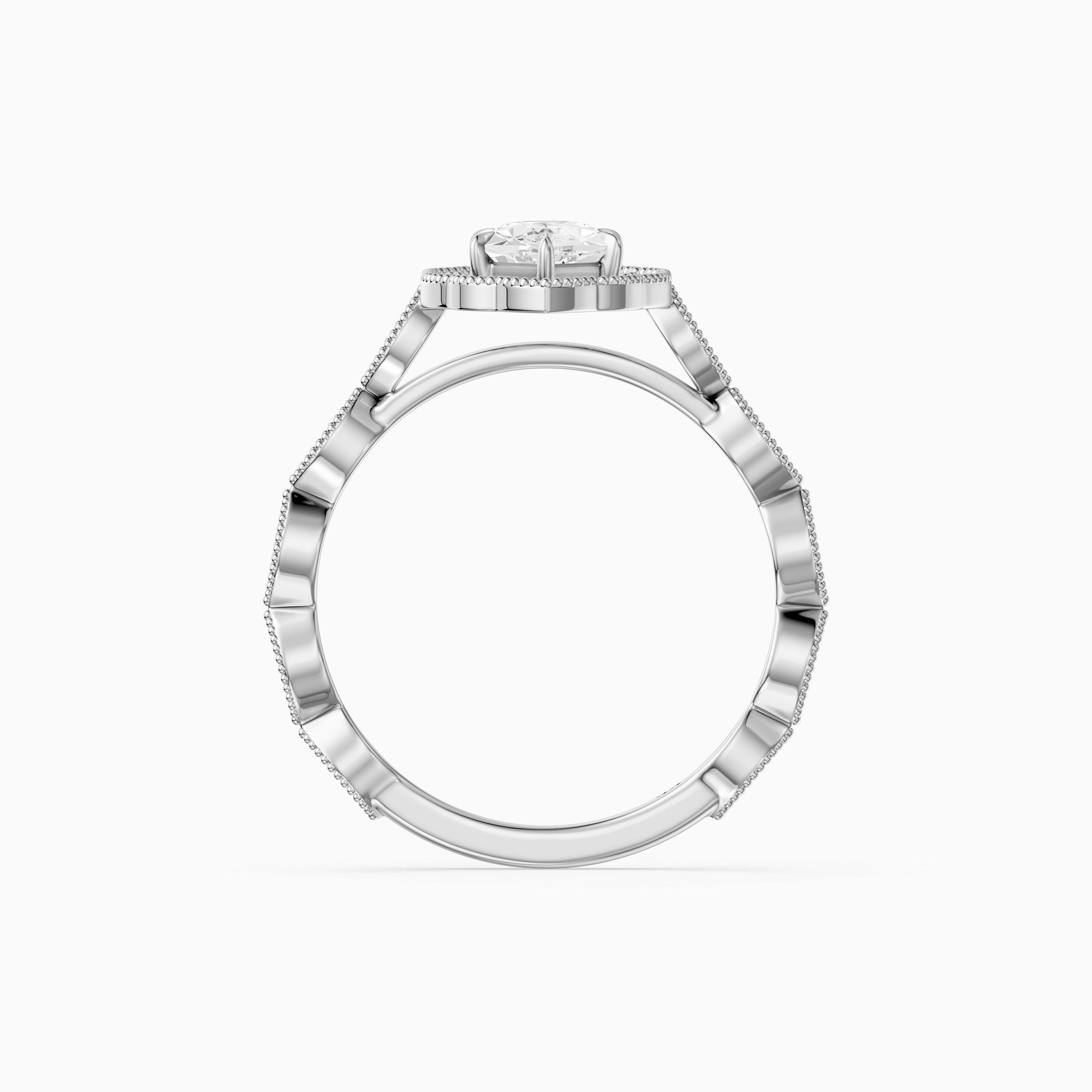 Simone Dutch Marquise Cut Moissanite Diamond Halo Ring with Vintage Band