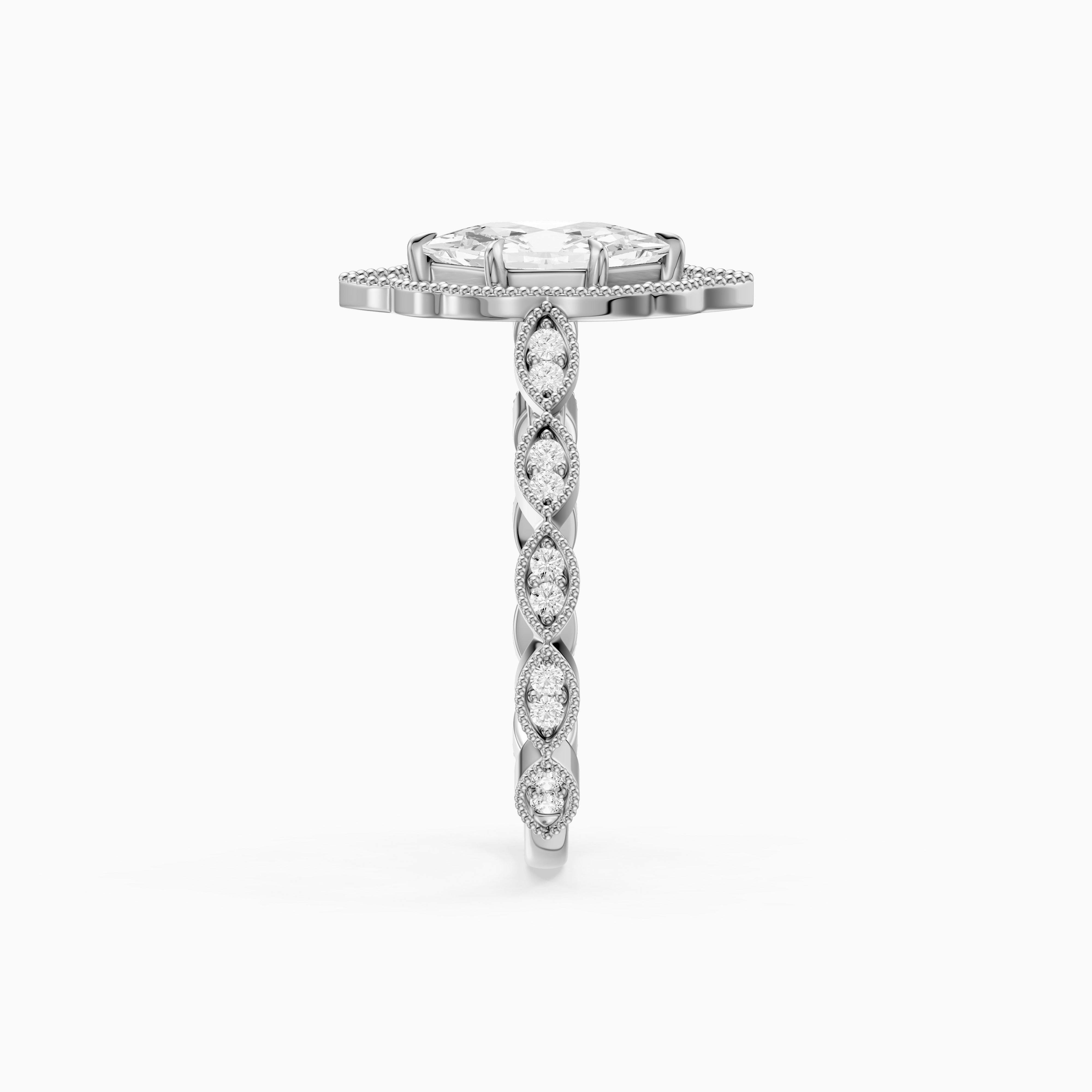 Simone Dutch Marquise Cut Moissanite Diamond Halo Ring with Vintage Band