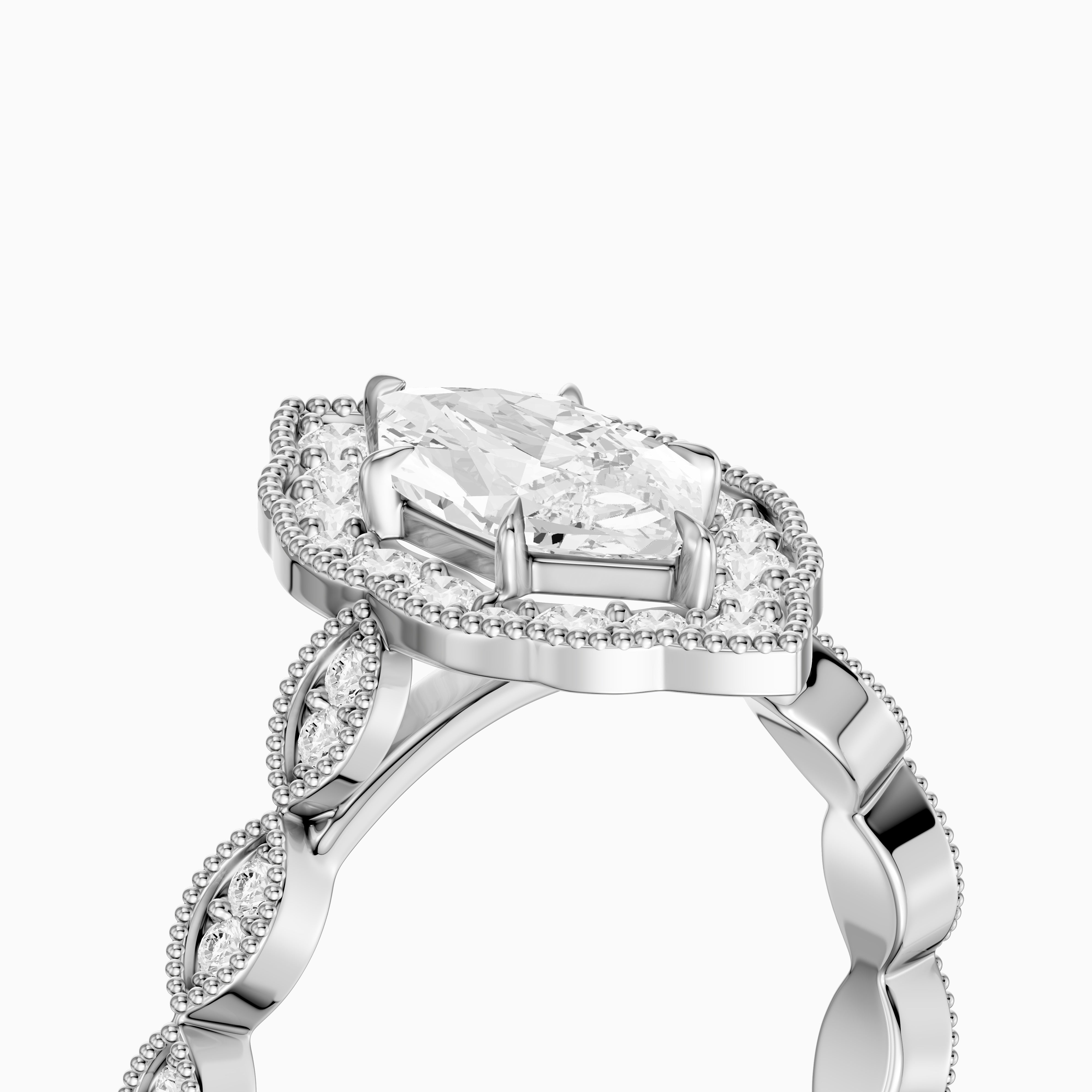 Simone Dutch Marquise Cut Moissanite Diamond Halo Ring with Vintage Band
