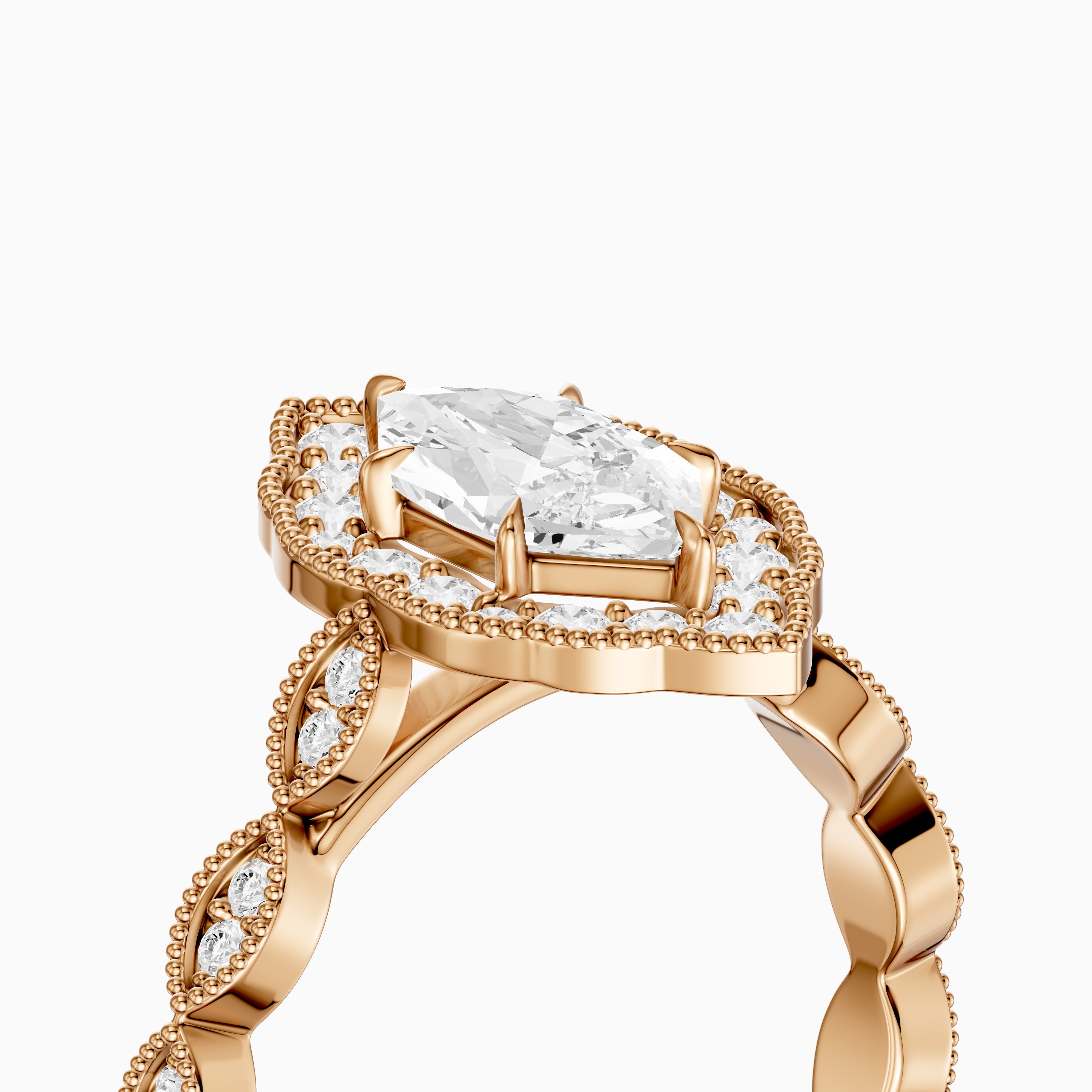 Simone Dutch Marquise Cut Moissanite Diamond Halo Ring with Vintage Band