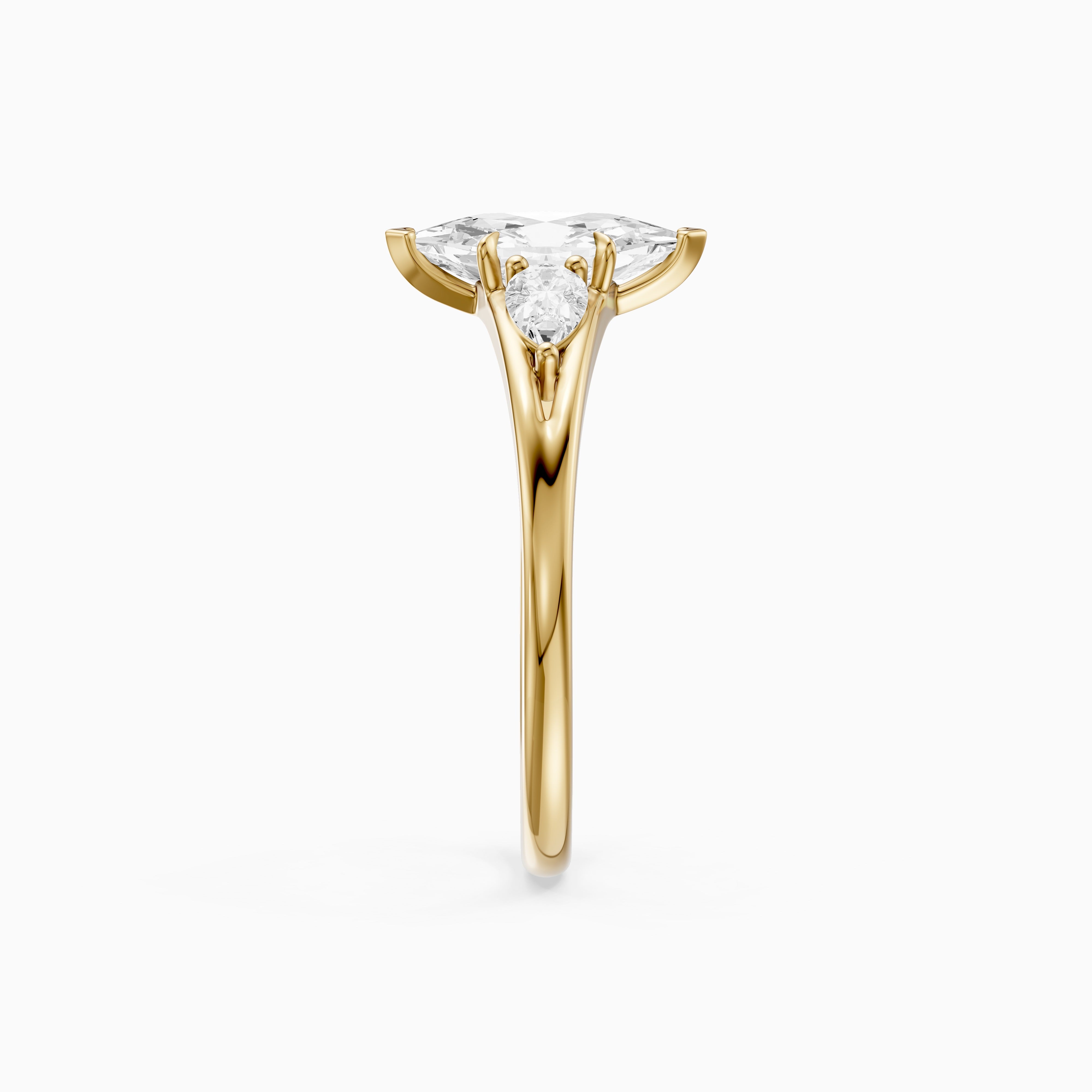 Mae Dutch Marquise Split Shank Moissanite Diamond Ring with Pear Side Stones