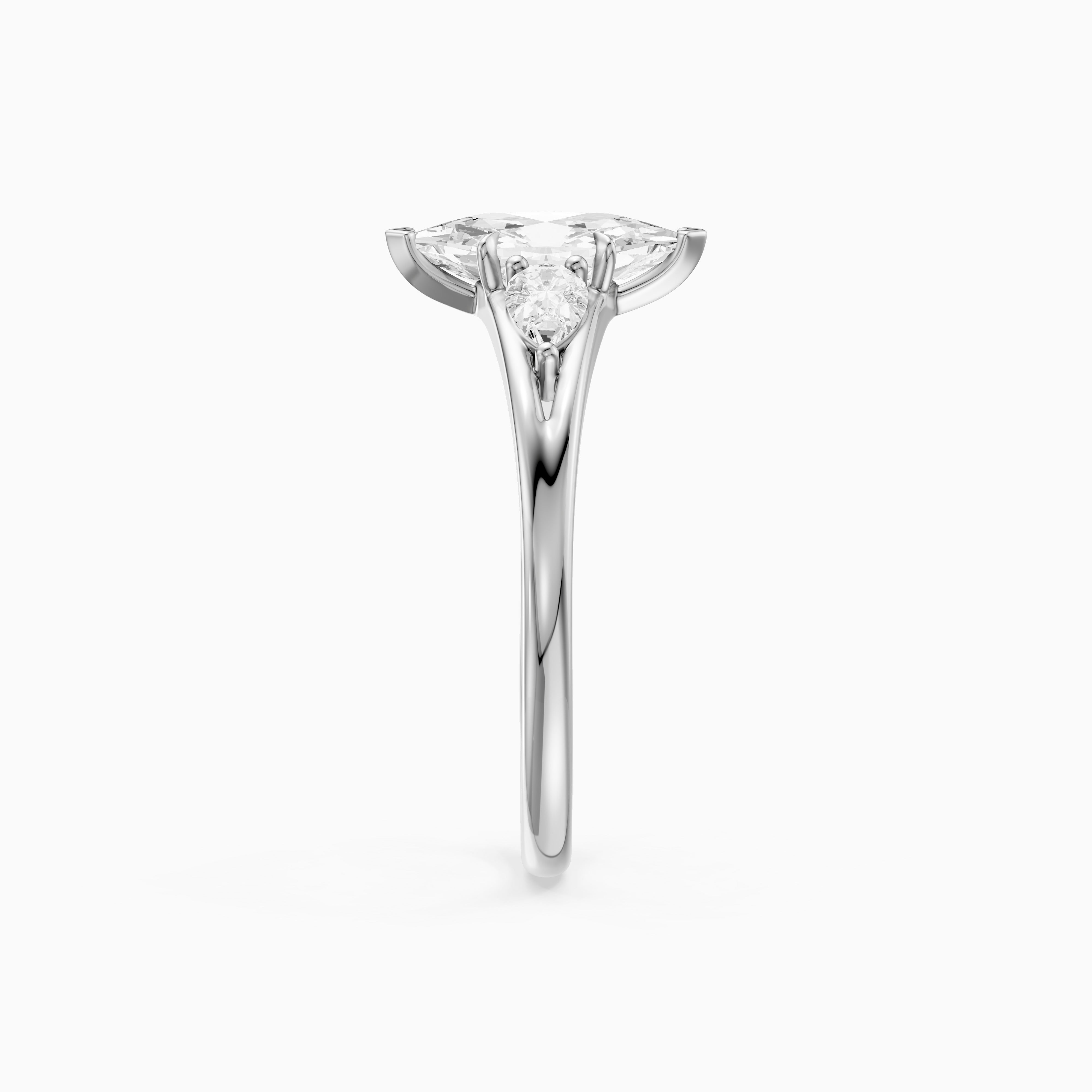 Mae Dutch Marquise Split Shank Moissanite Diamond Ring with Pear Side Stones