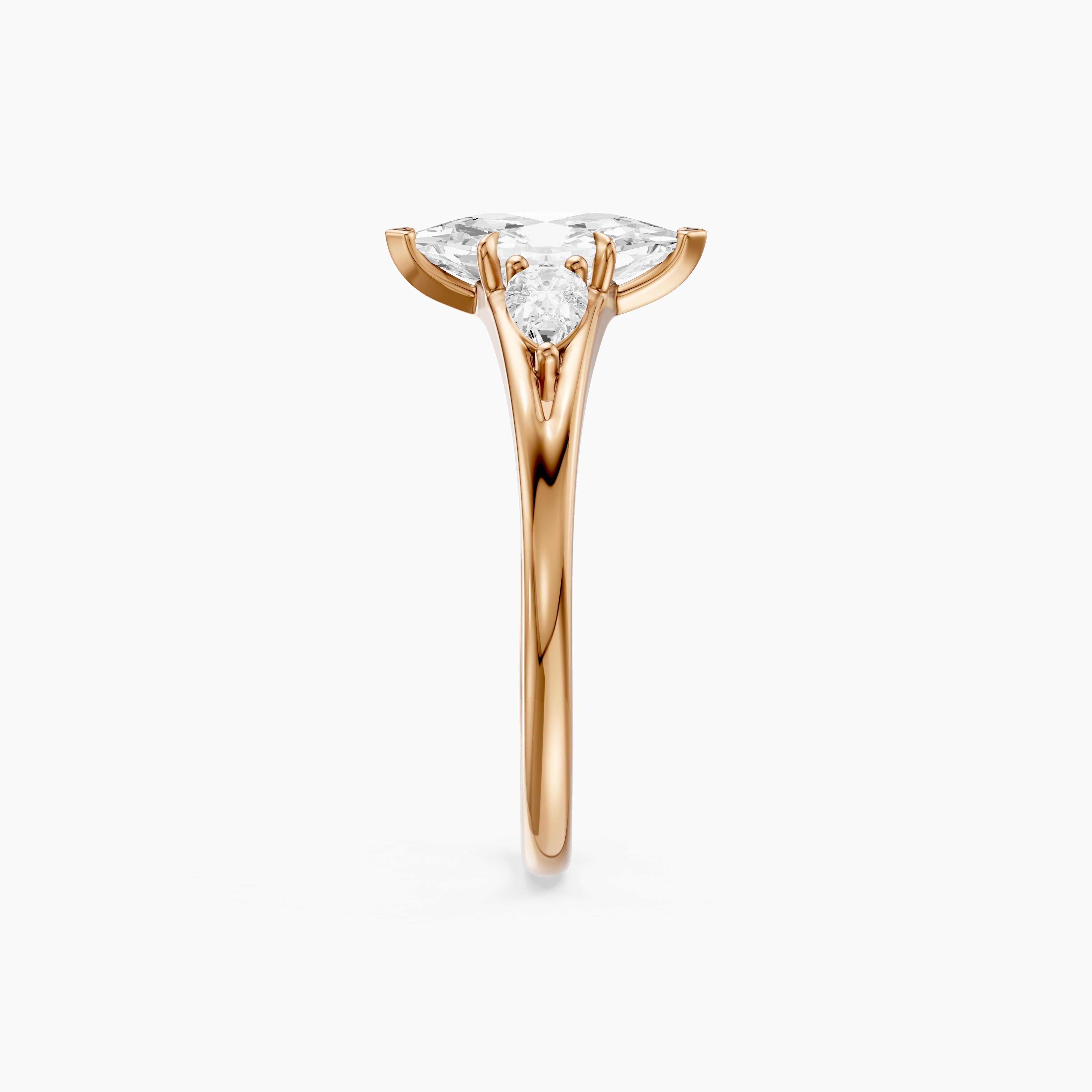 Mae Dutch Marquise Split Shank Moissanite Diamond Ring with Pear Side Stones