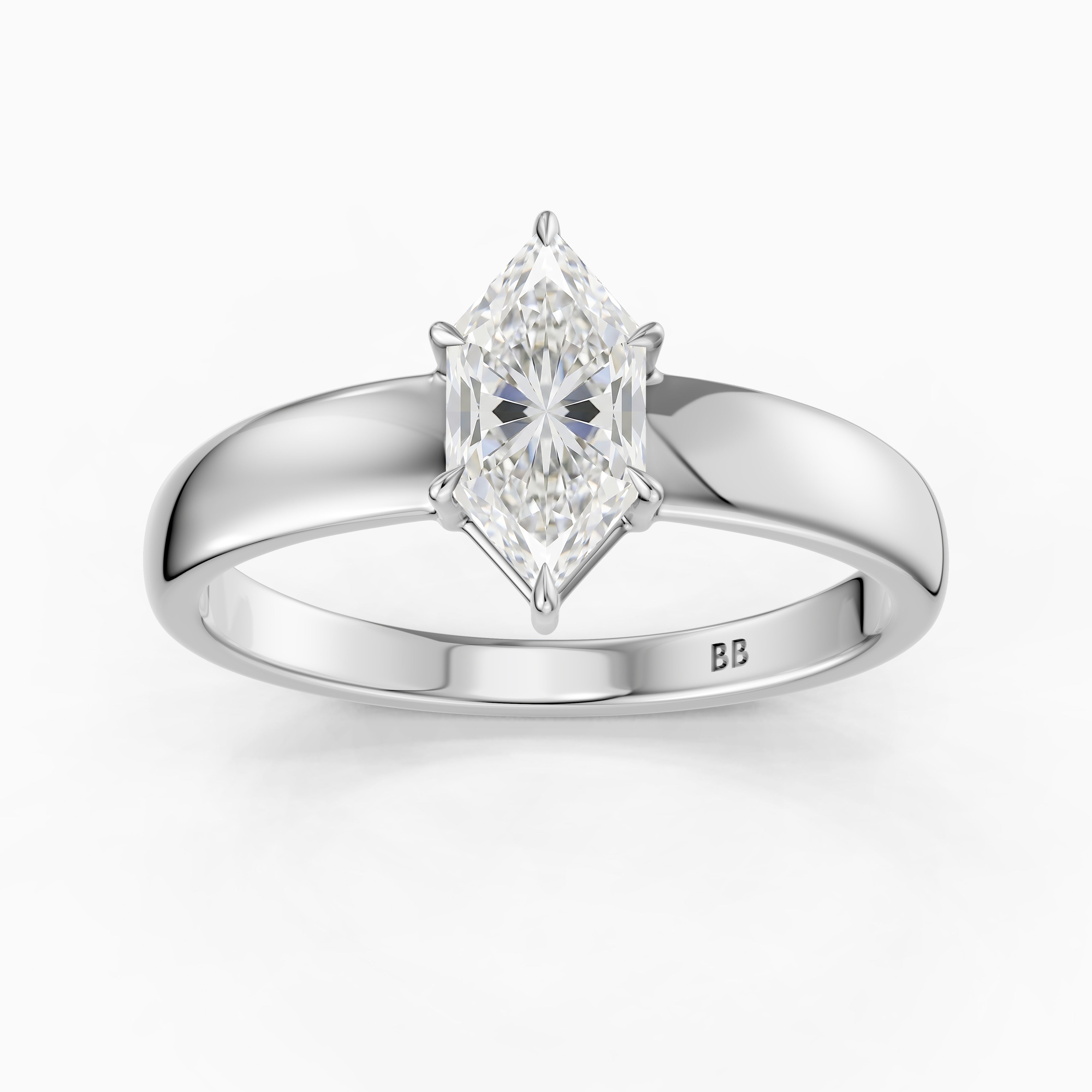 Mina Dutch Marquise Cut Moissanite Diamond Solitaire Ring with Tapered Band