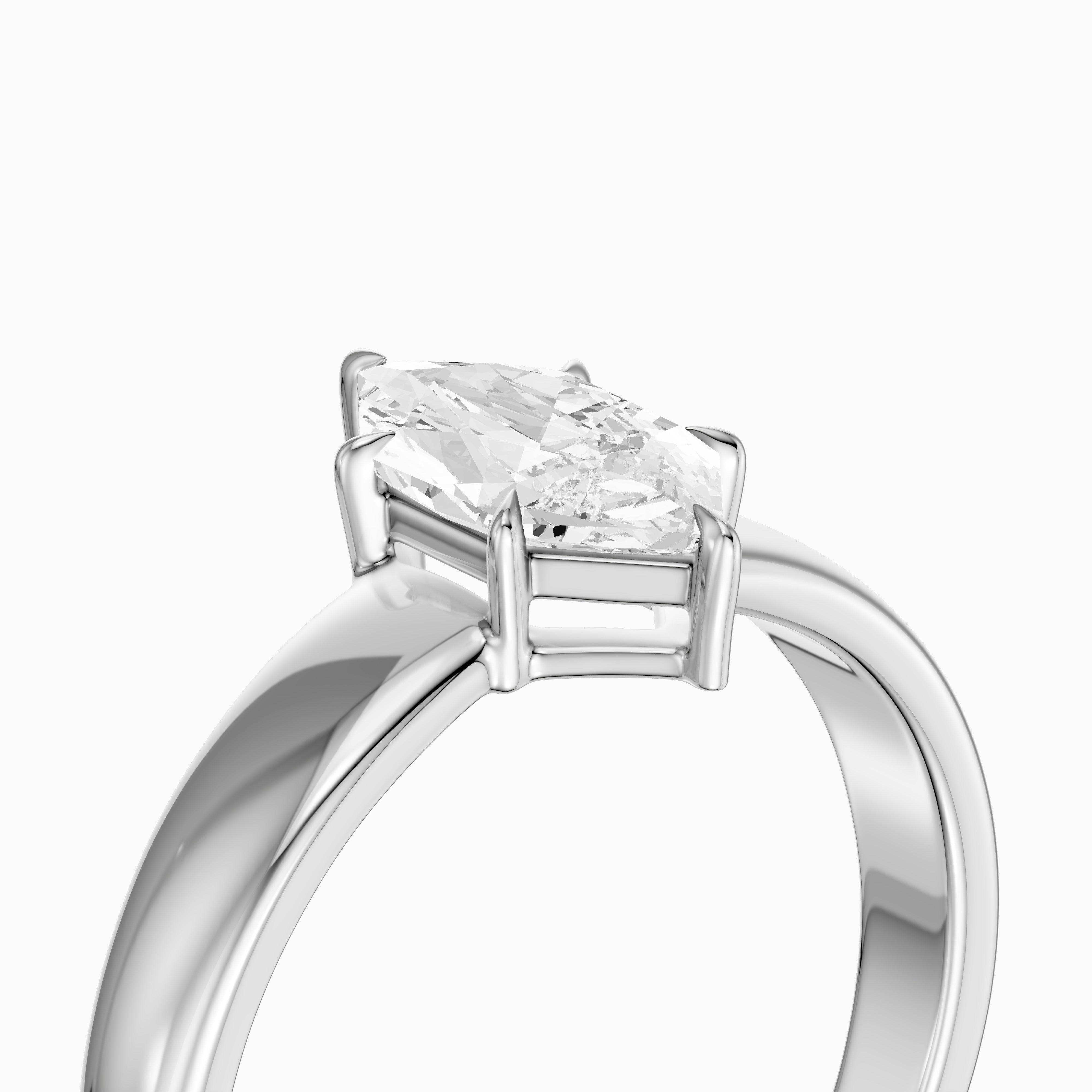 Mina Dutch Marquise Cut Moissanite Diamond Solitaire Ring with Tapered Band