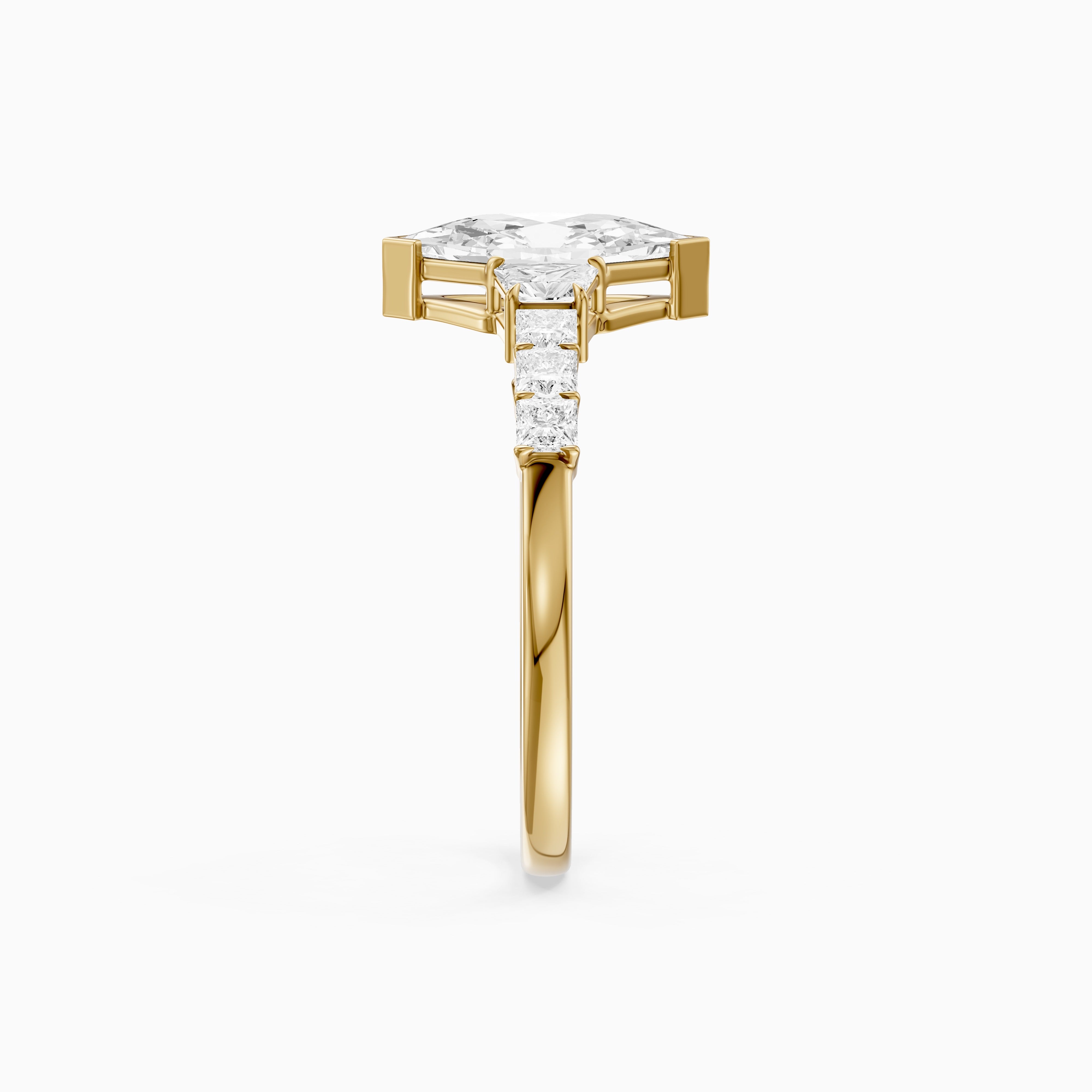 Raina Dutch Marquise Moissanite Diamond Ring with Trapezoid and Princess Cut Side Stones