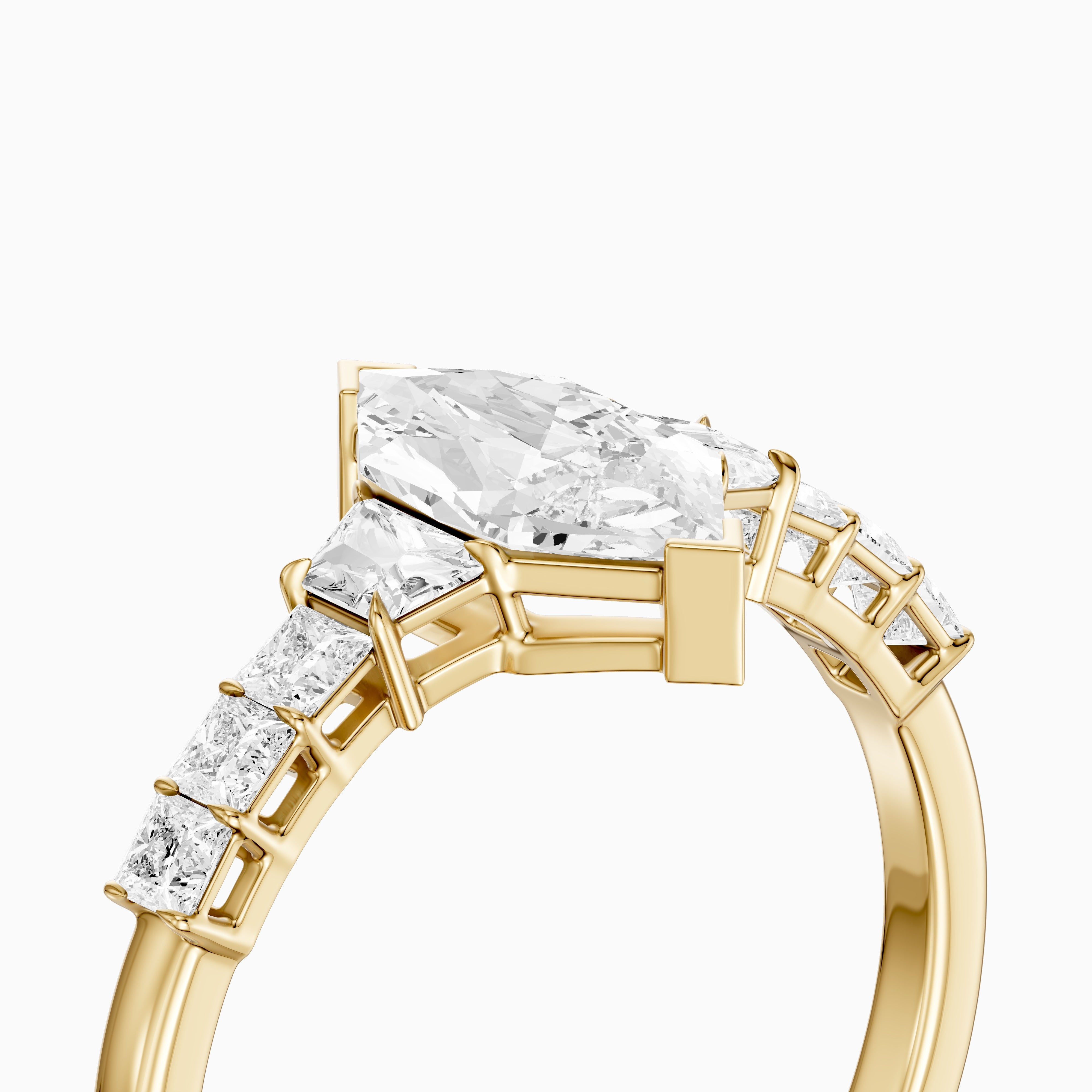 Raina Dutch Marquise Moissanite Diamond Ring with Trapezoid and Princess Cut Side Stones