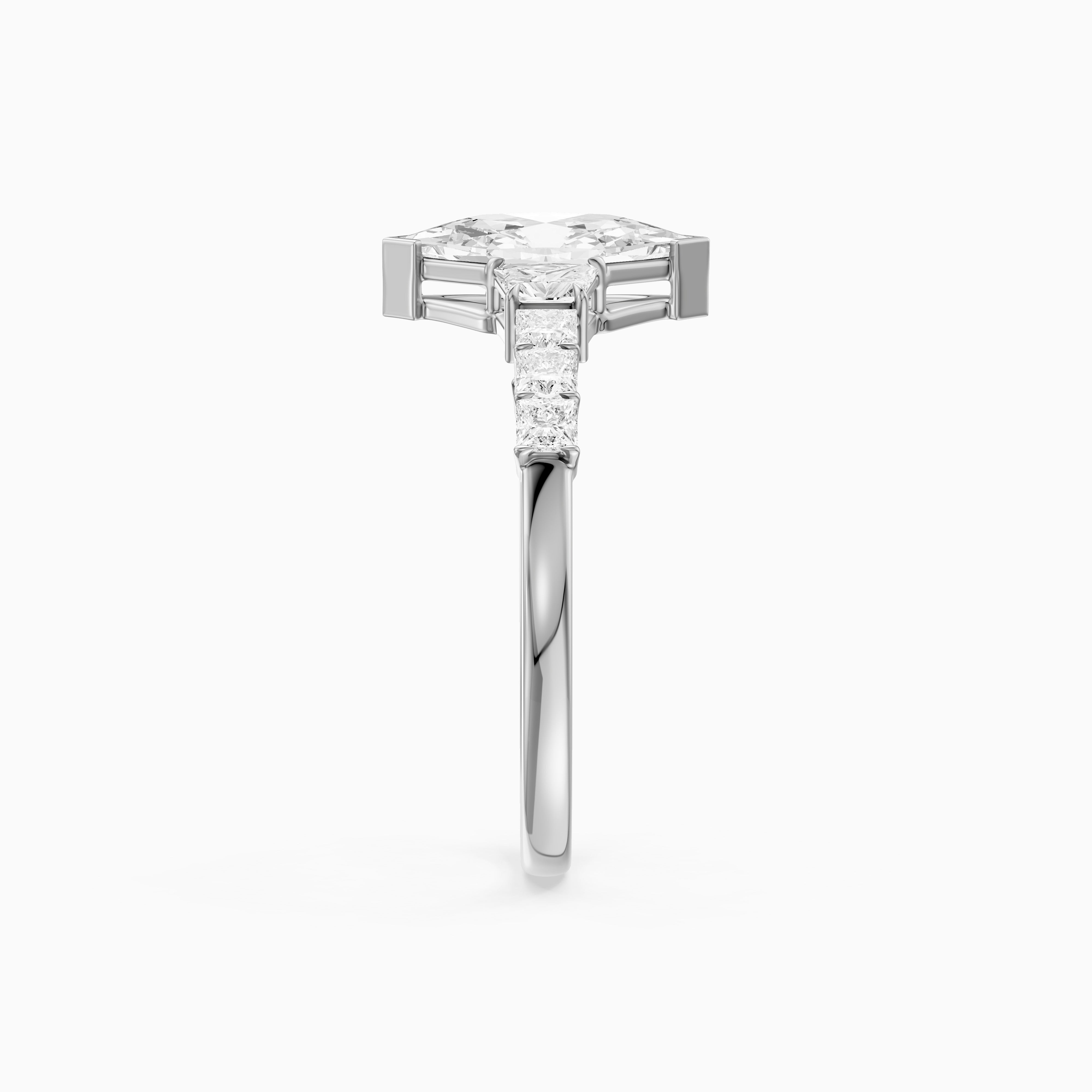 Raina Dutch Marquise Moissanite Diamond Ring with Trapezoid and Princess Cut Side Stones