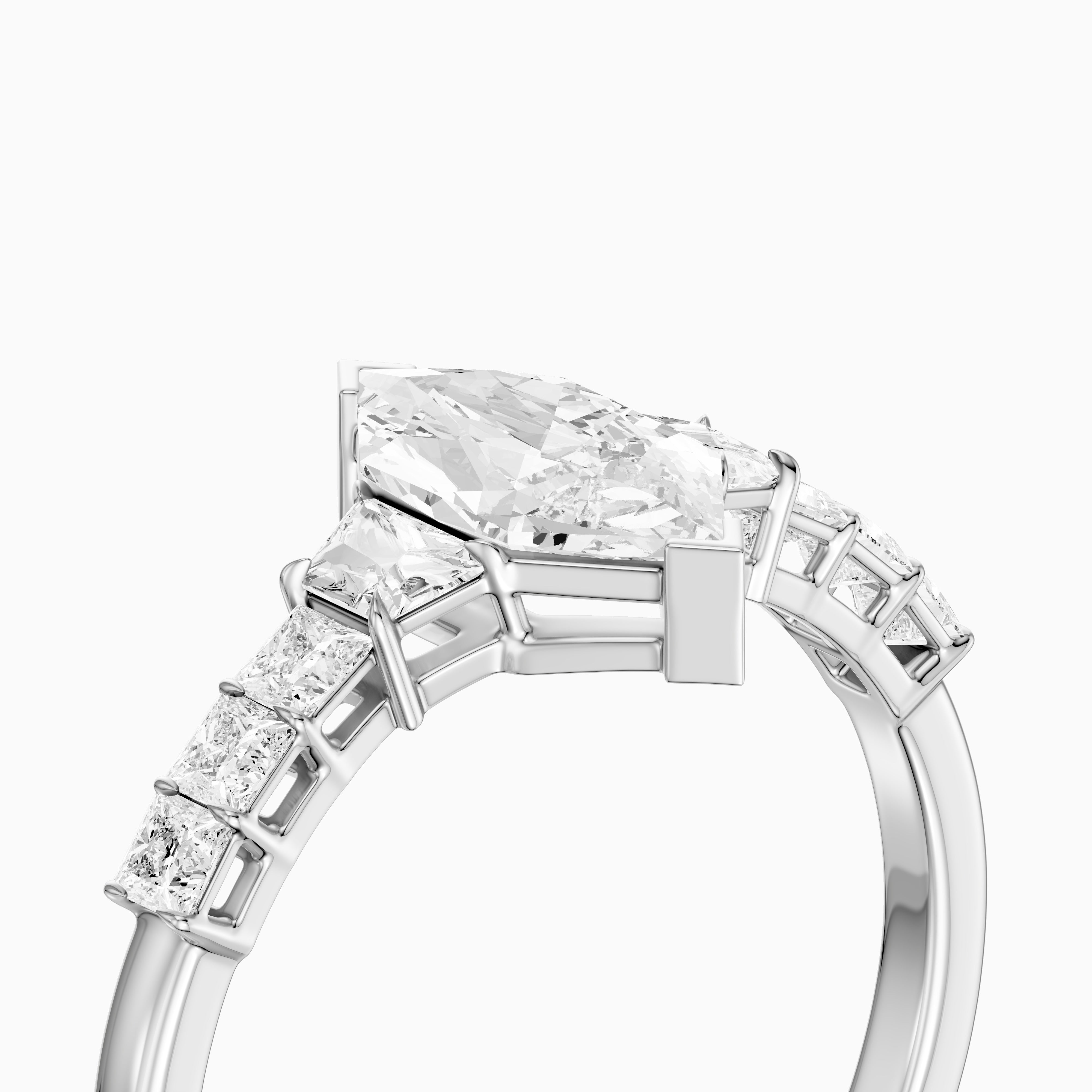 Raina Dutch Marquise Moissanite Diamond Ring with Trapezoid and Princess Cut Side Stones