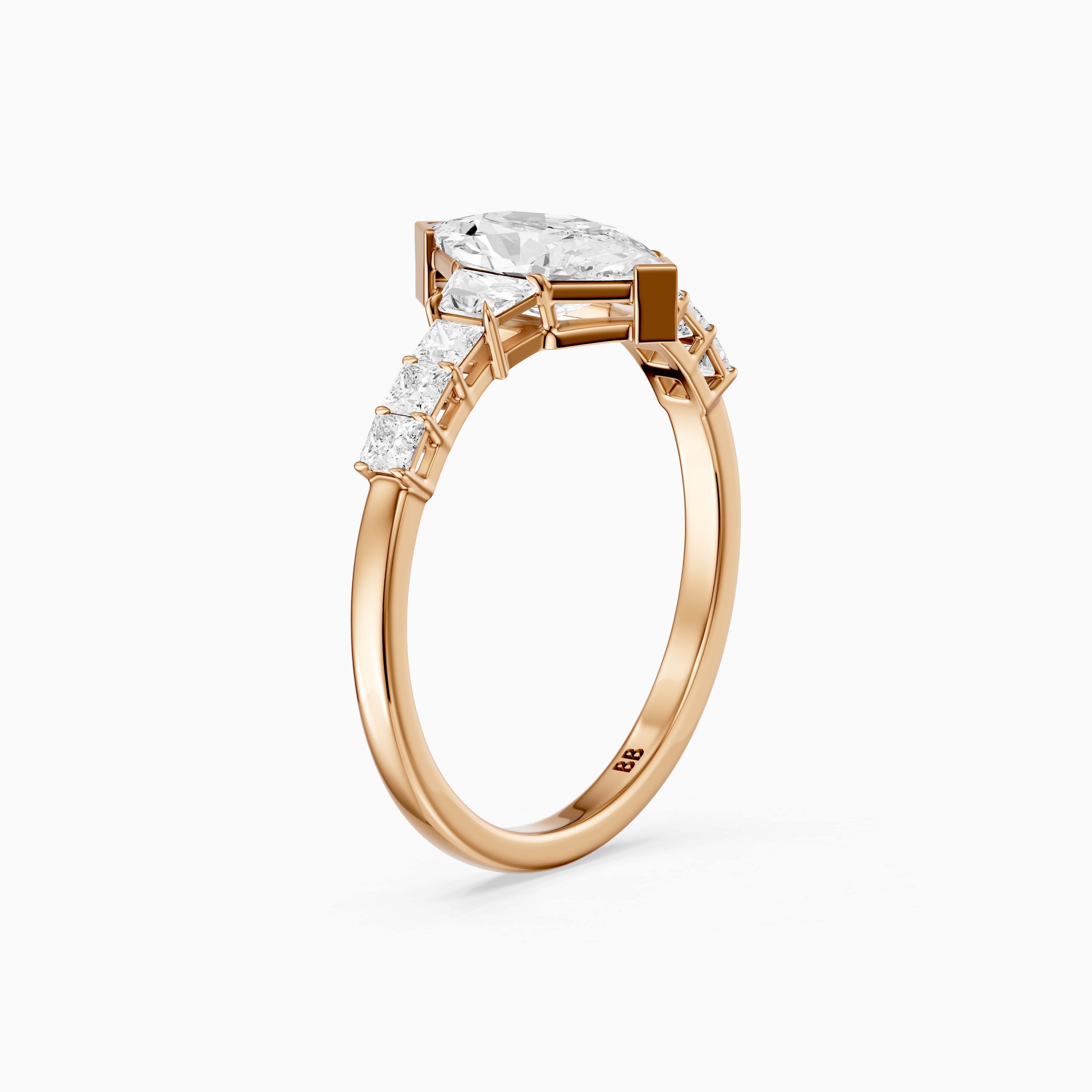 Raina Dutch Marquise Moissanite Diamond Ring with Trapezoid and Princess Cut Side Stones