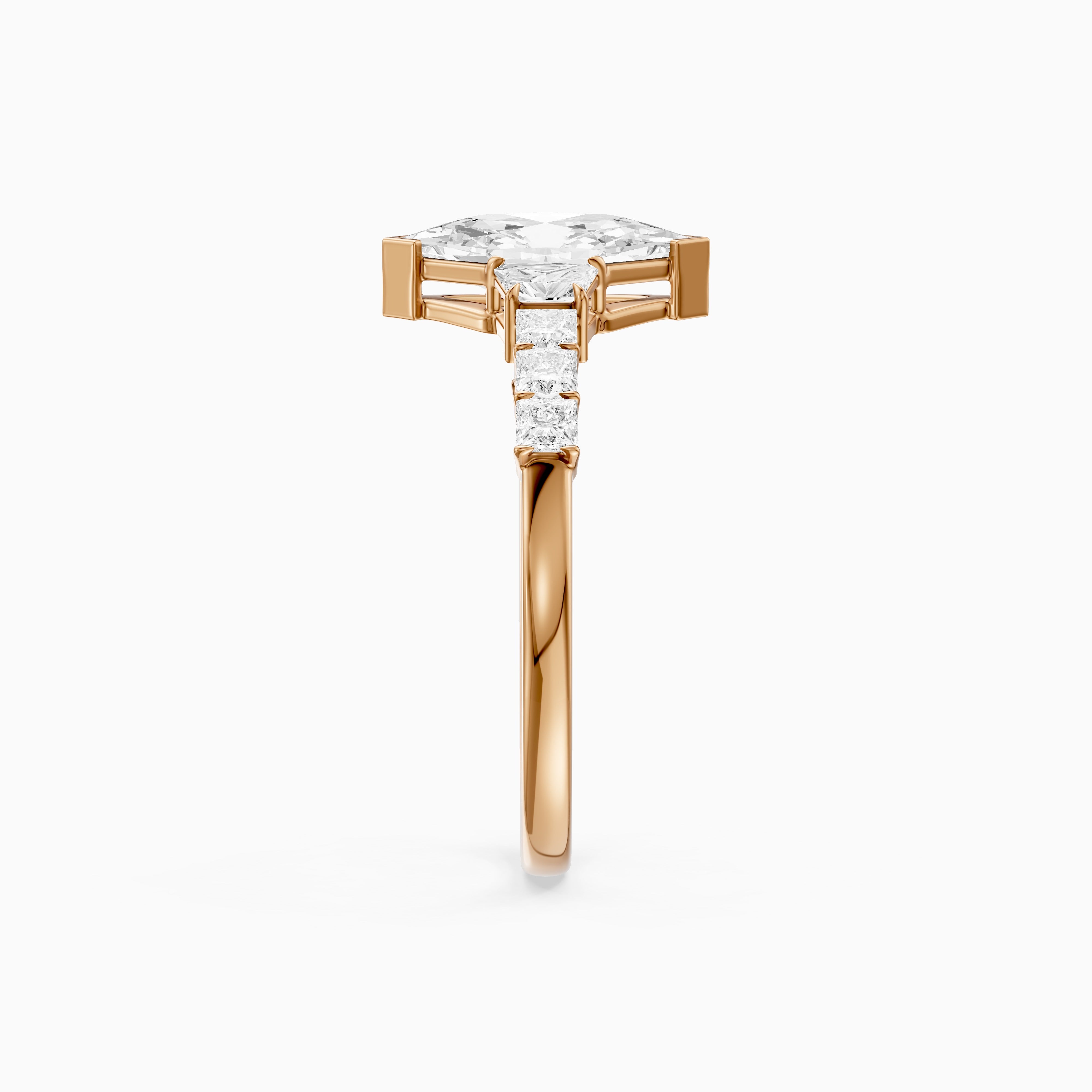 Raina Dutch Marquise Moissanite Diamond Ring with Trapezoid and Princess Cut Side Stones