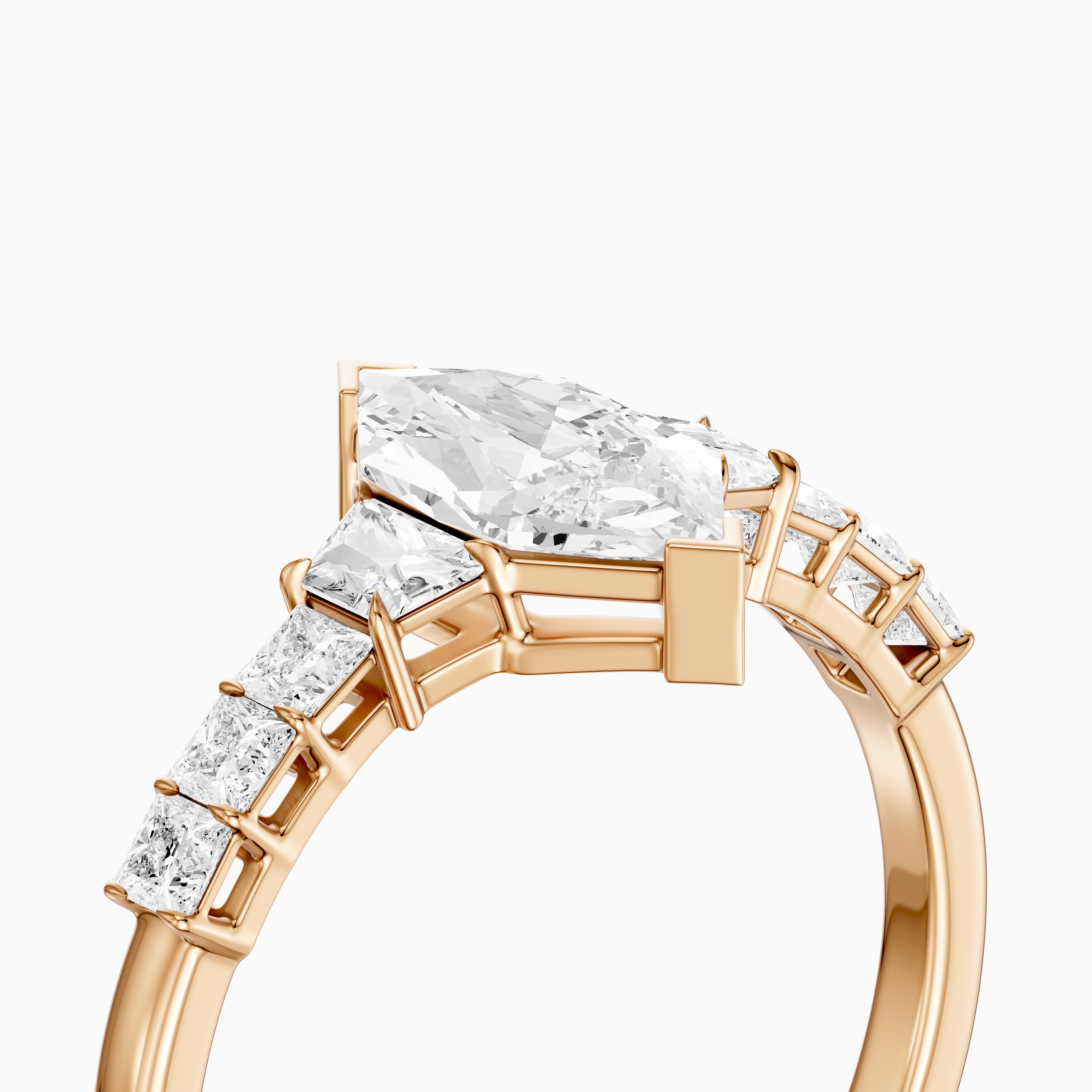 Raina Dutch Marquise Moissanite Diamond Ring with Trapezoid and Princess Cut Side Stones