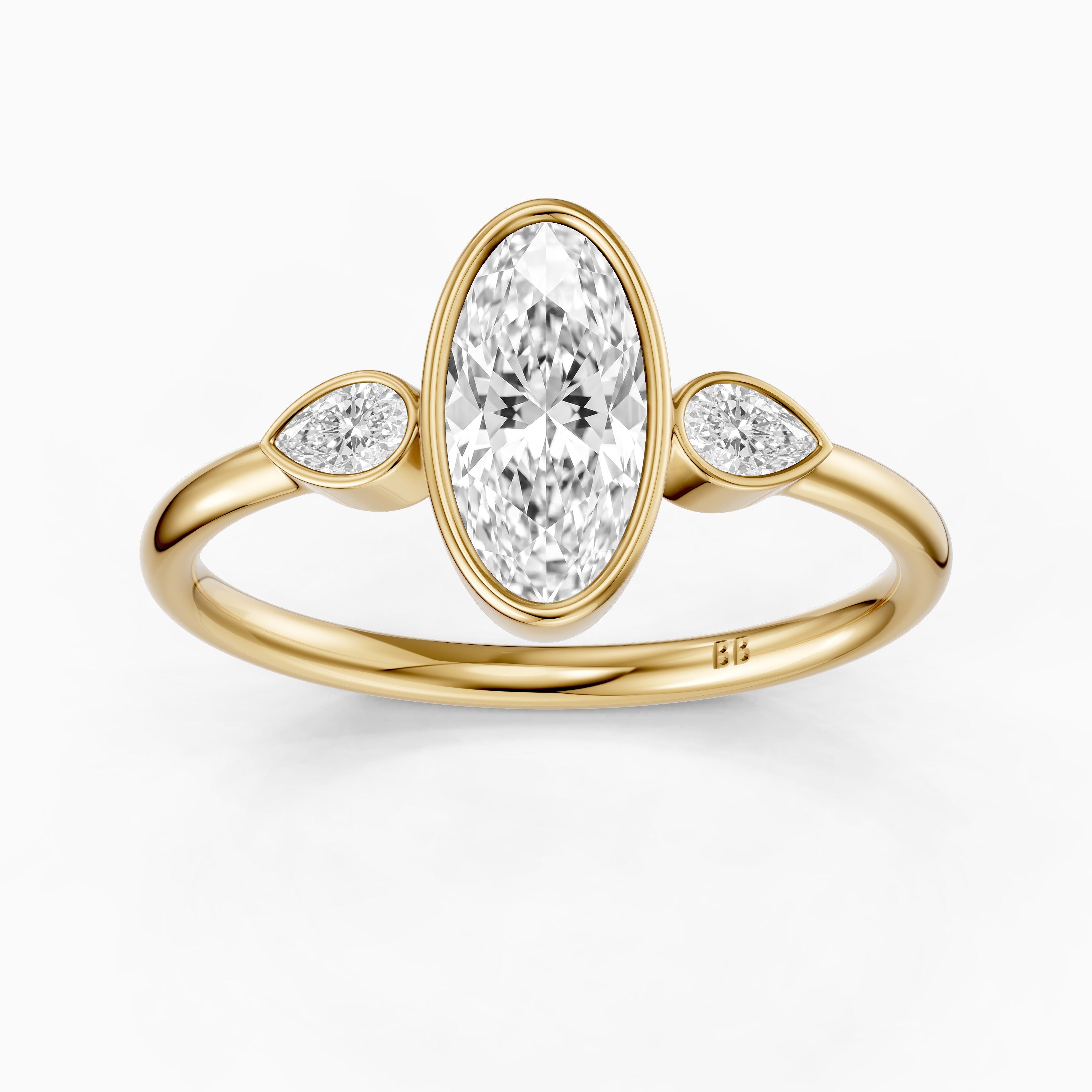 Eliza Moval Moissanite Diamond Bezel Ring with Pear Side Stones