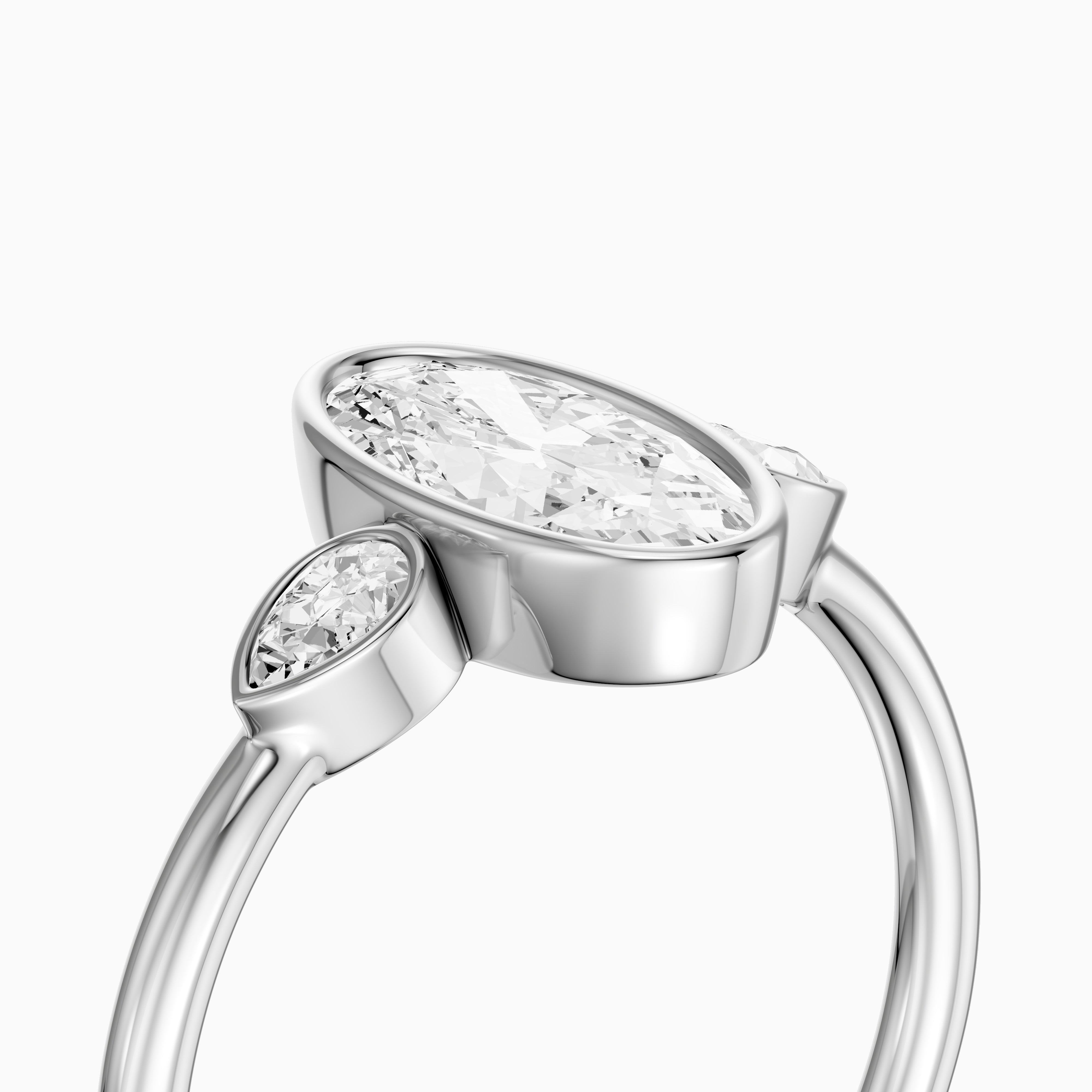 Eliza Moval Moissanite Diamond Bezel Ring with Pear Side Stones