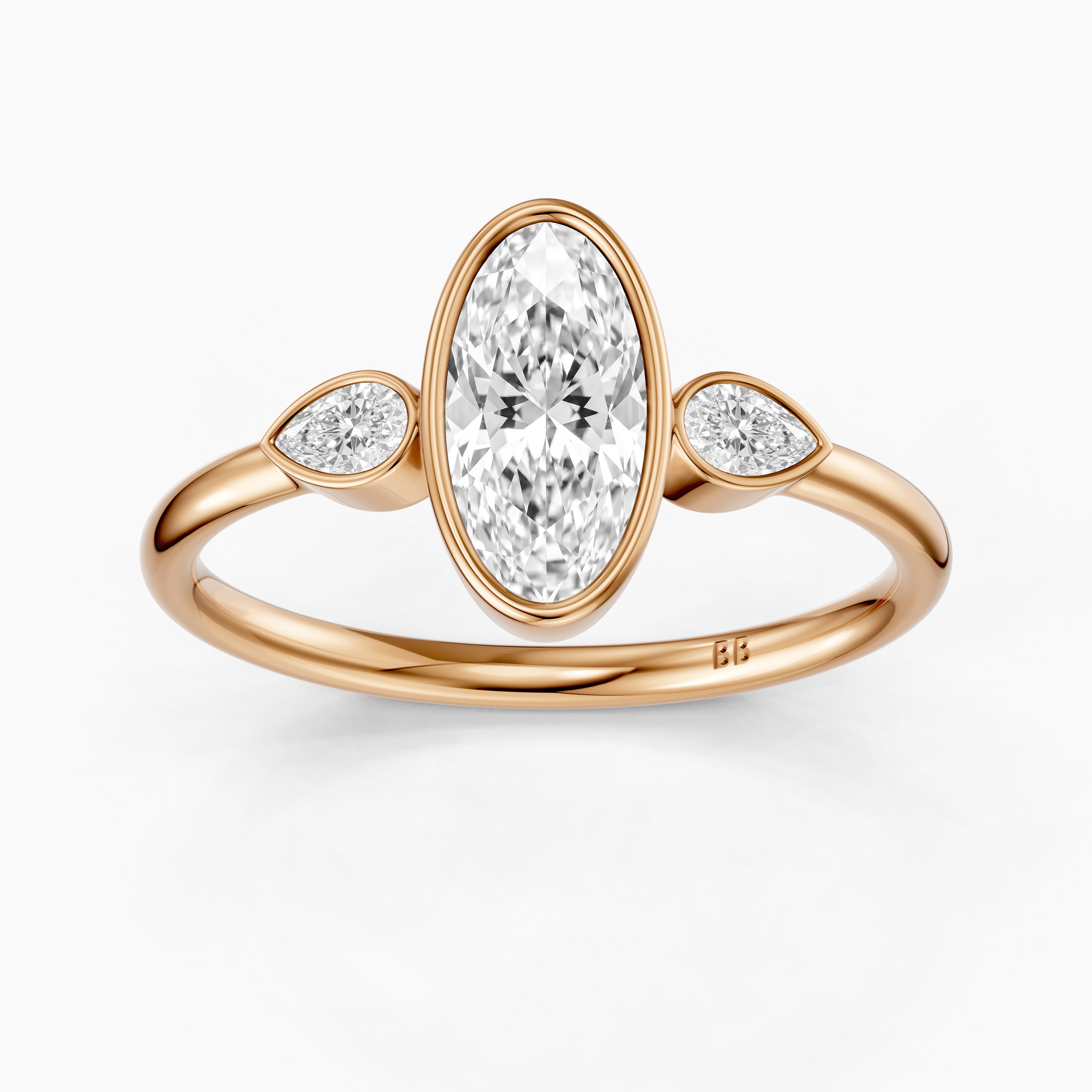 Eliza Moval Moissanite Diamond Bezel Ring with Pear Side Stones