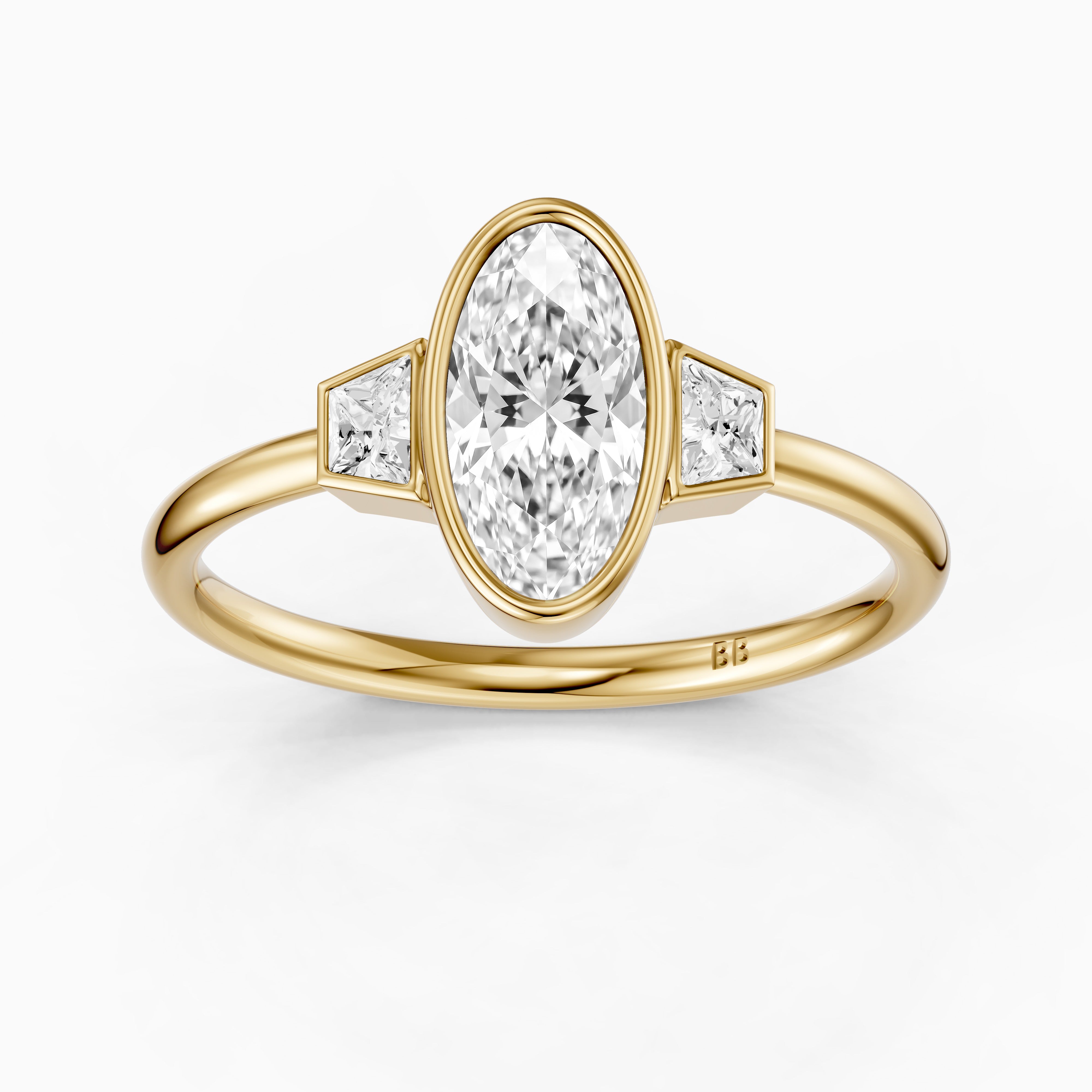 Rosie Moval Lab Grown Diamond Bezel Ring with Trapezoid Side Stones