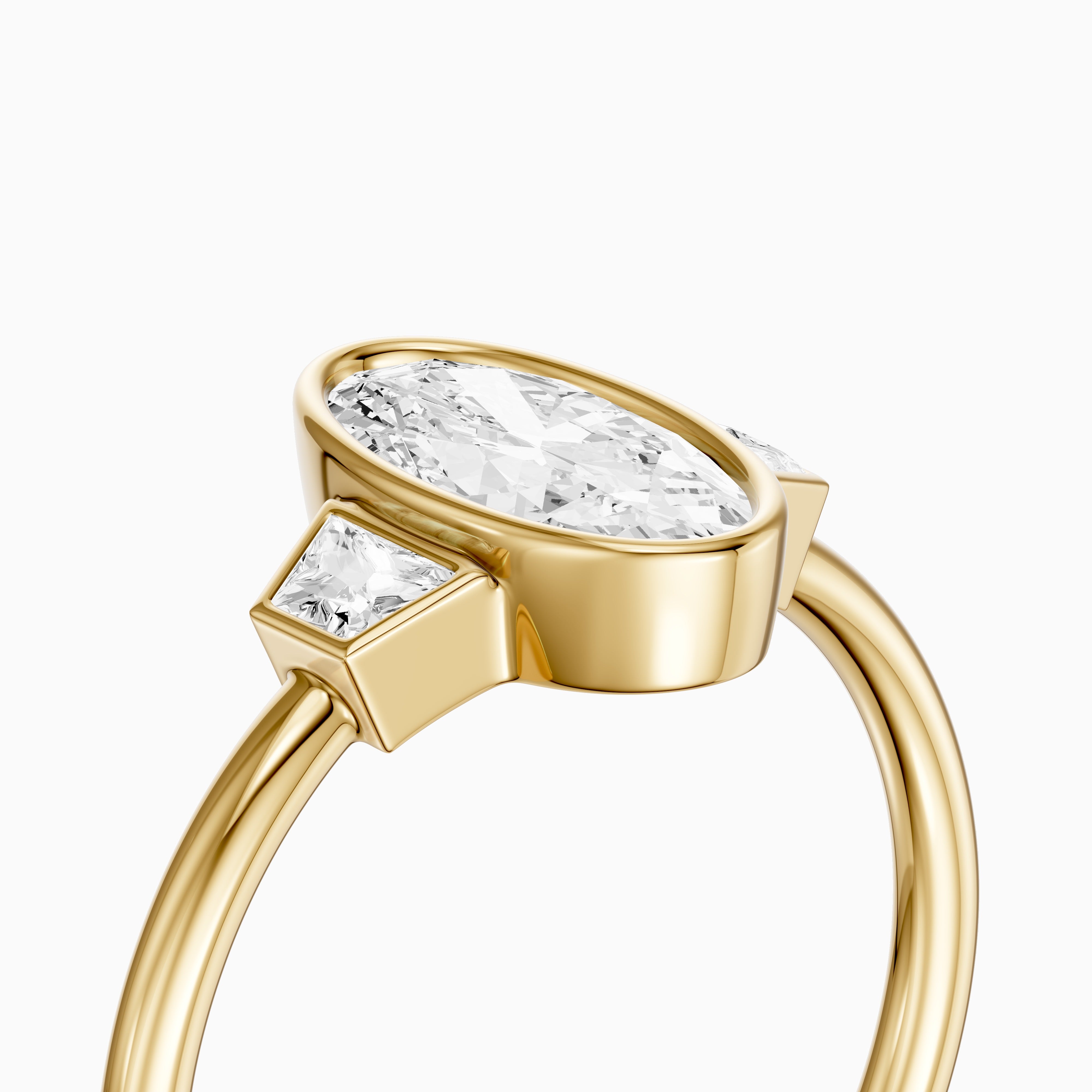 Rosie Moval Lab Grown Diamond Bezel Ring with Trapezoid Side Stones