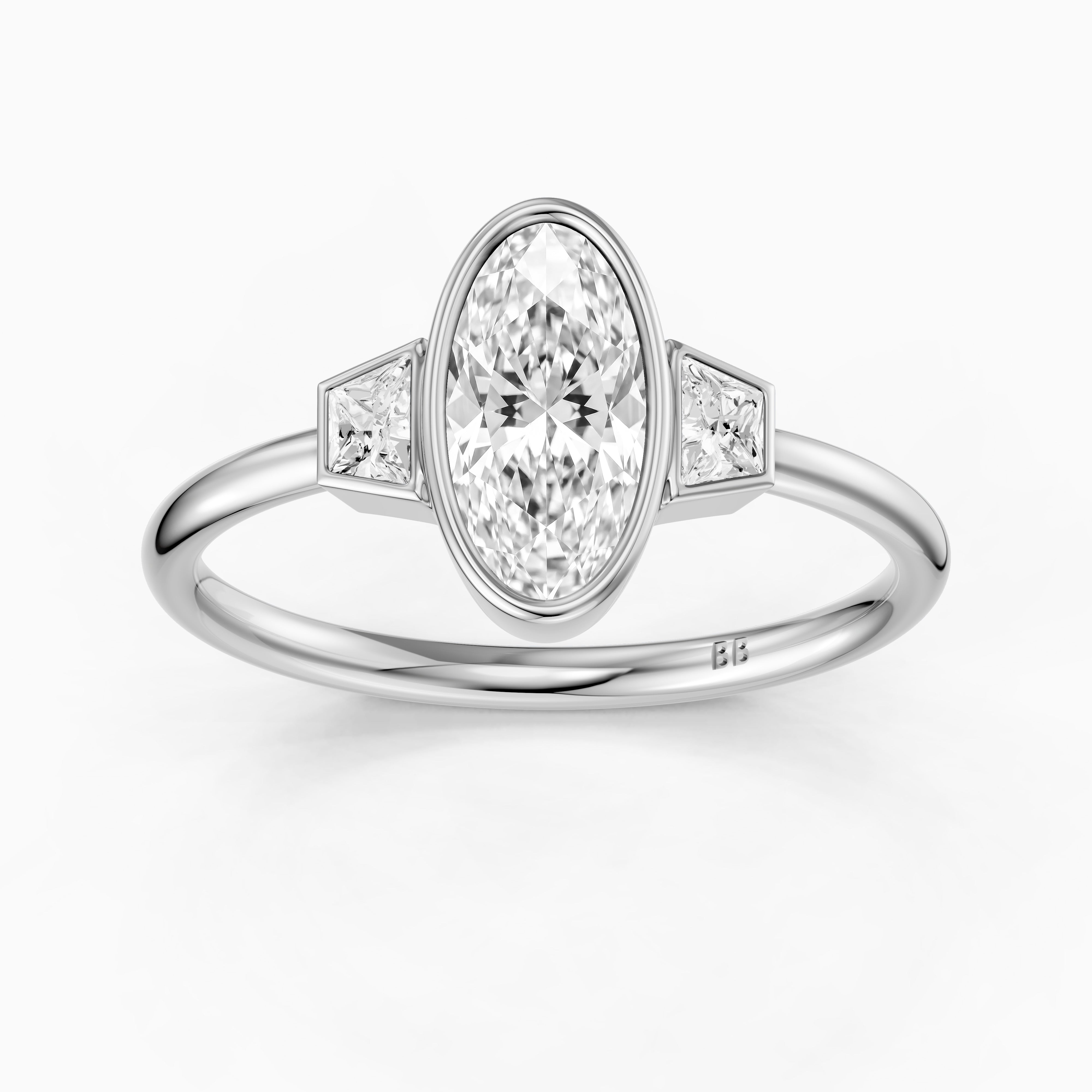 Rosie Moval Lab Grown Diamond Bezel Ring with Trapezoid Side Stones